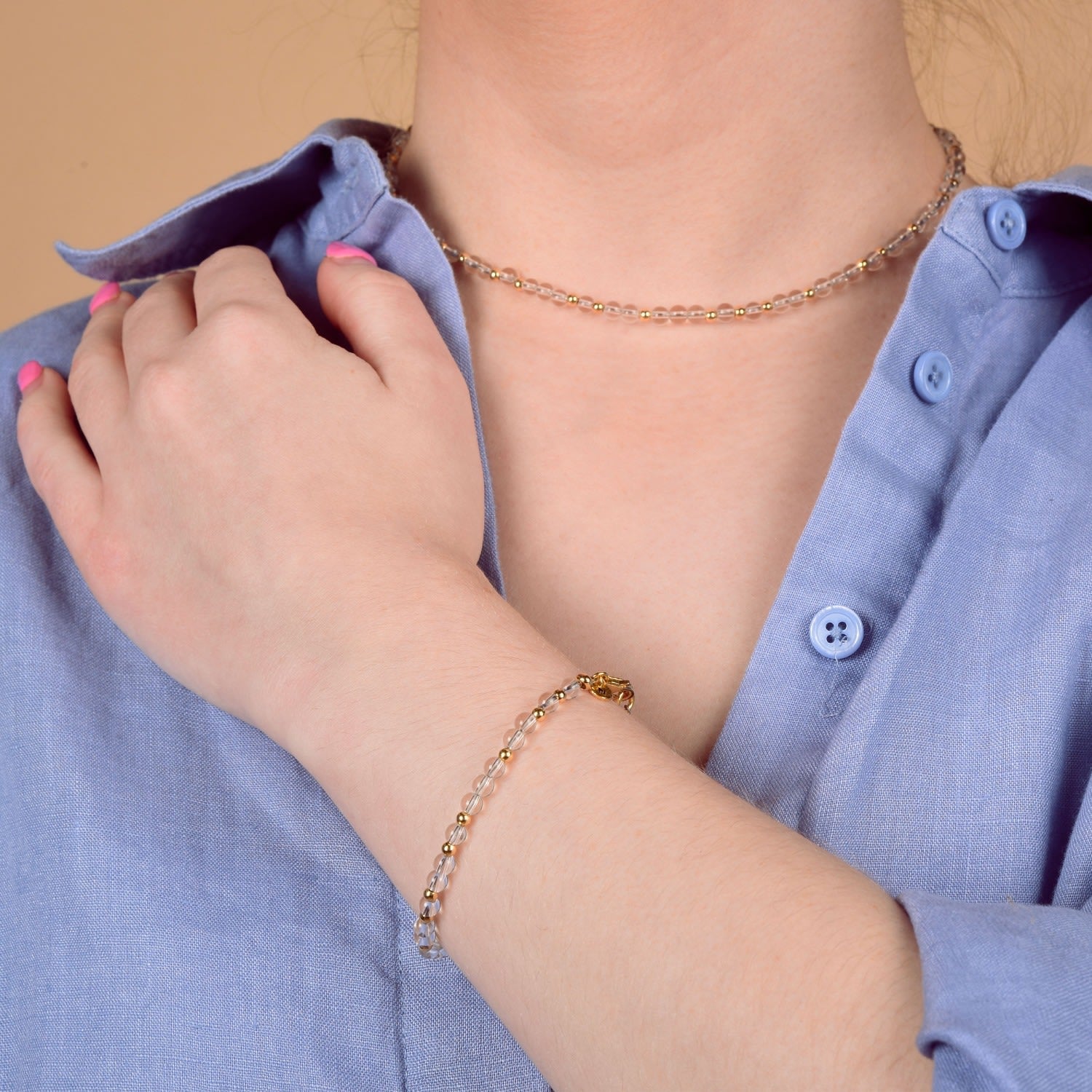 Jewel Bead November Birthstone Necklace Gold Plated Sterling Silver - Citrine