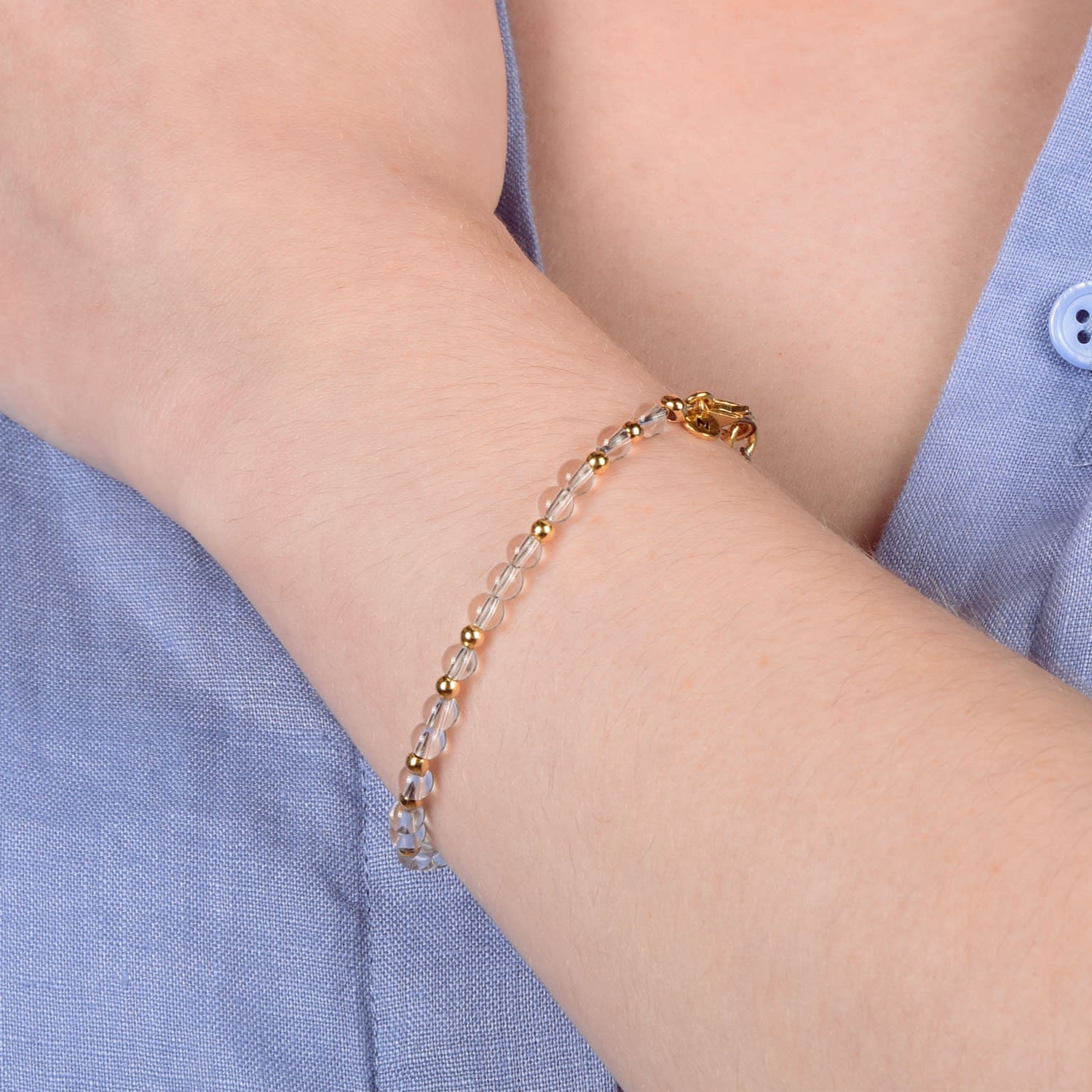 Jewel Bead October Birthstone Bracelet Gold Plated Sterling Silver - Pink Opal