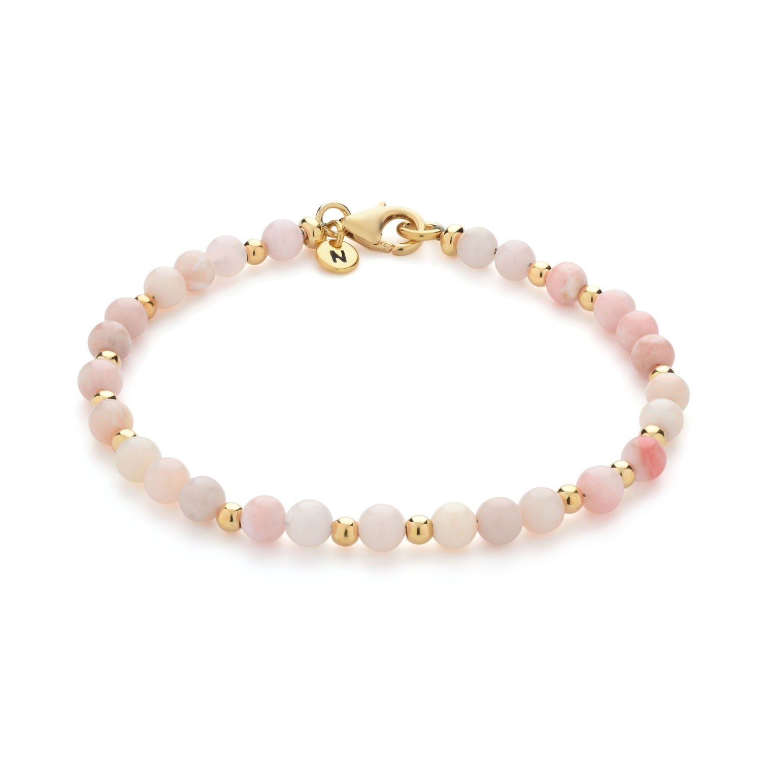 Jewel Bead October Birthstone Bracelet Gold Plated Sterling Silver - Pink Opal