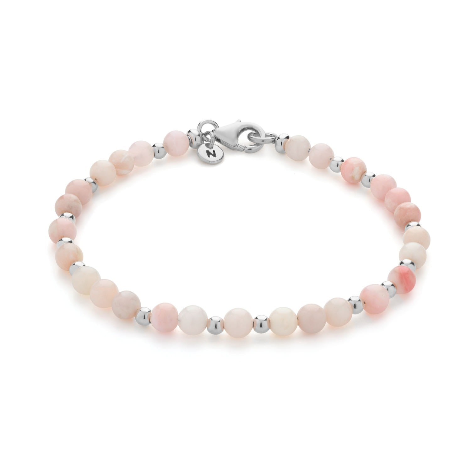 Jewel Bead October Birthstone Bracelet Sterling Silver - Pink Opal