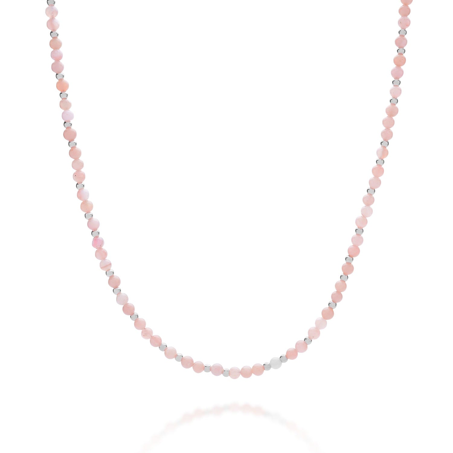 Jewel Bead October Birthstone Necklace Sterling Silver - Pink Opal