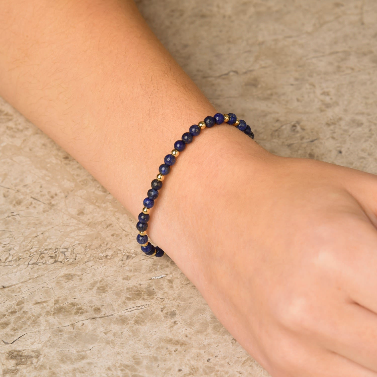 Jewel Bead September Birthstone Bracelet Gold Plated Sterling Silver - Lapis