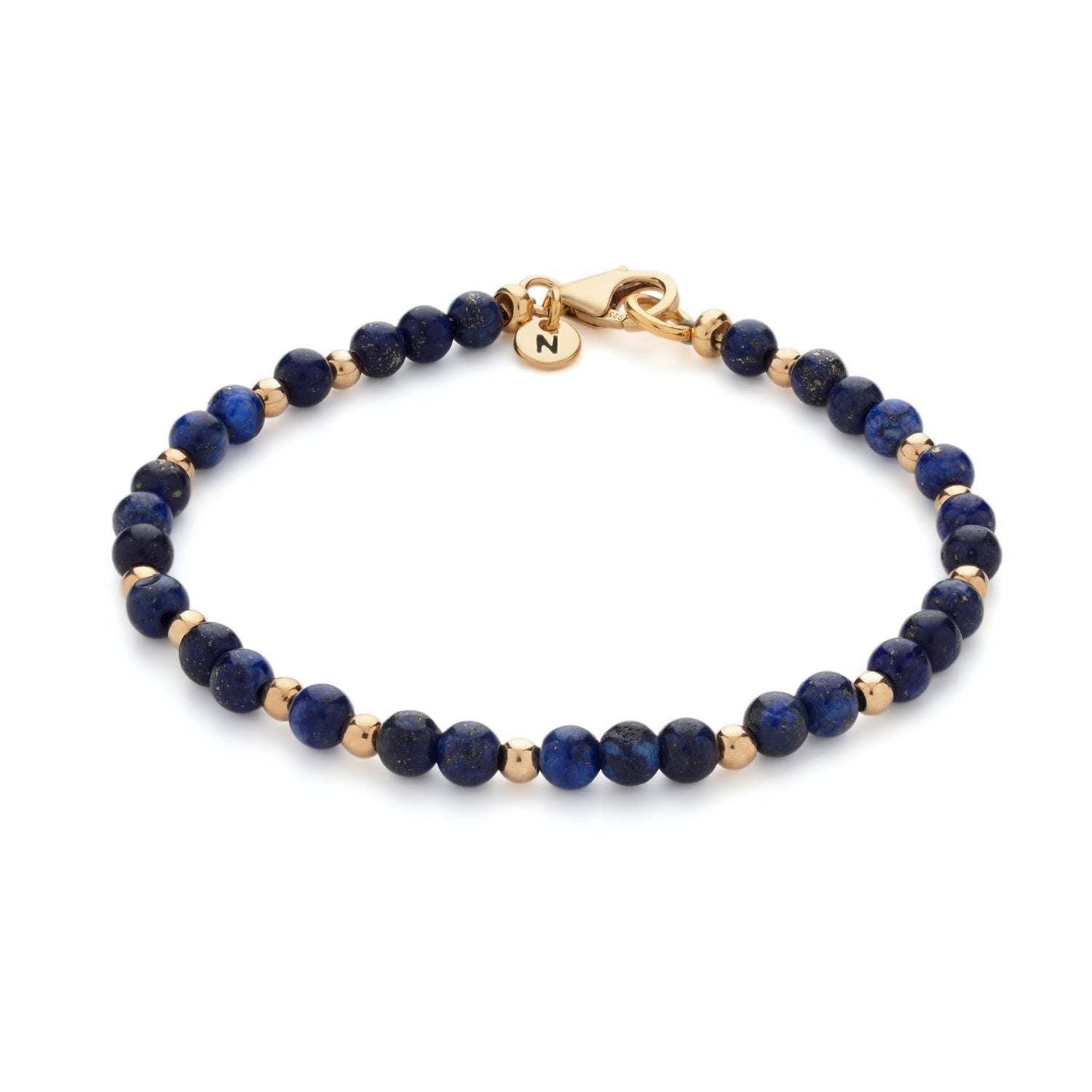 Jewel Bead September Birthstone Bracelet Gold Plated Sterling Silver - Lapis