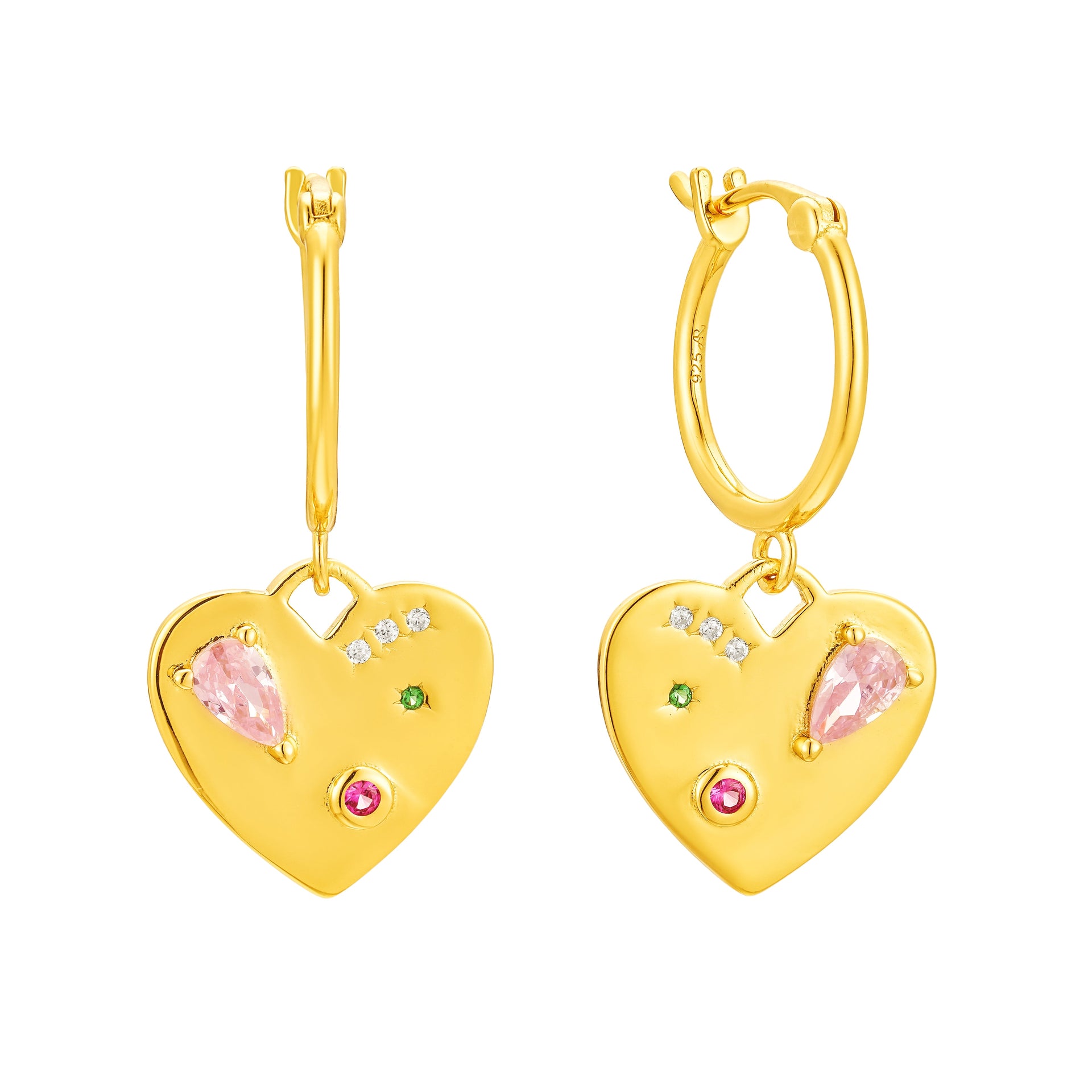 Jewelled Heart Charm Hoop Earrings