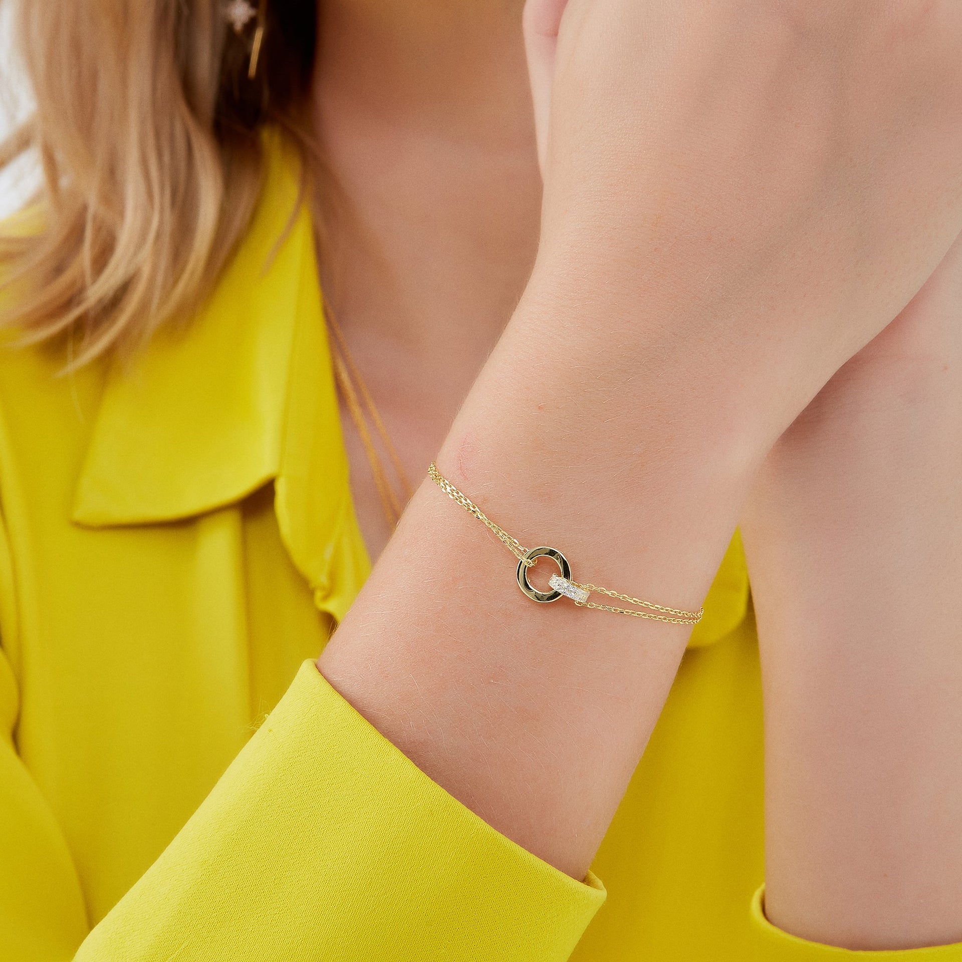 Jewelled Interlink Bracelet Sterling Silver In Gold