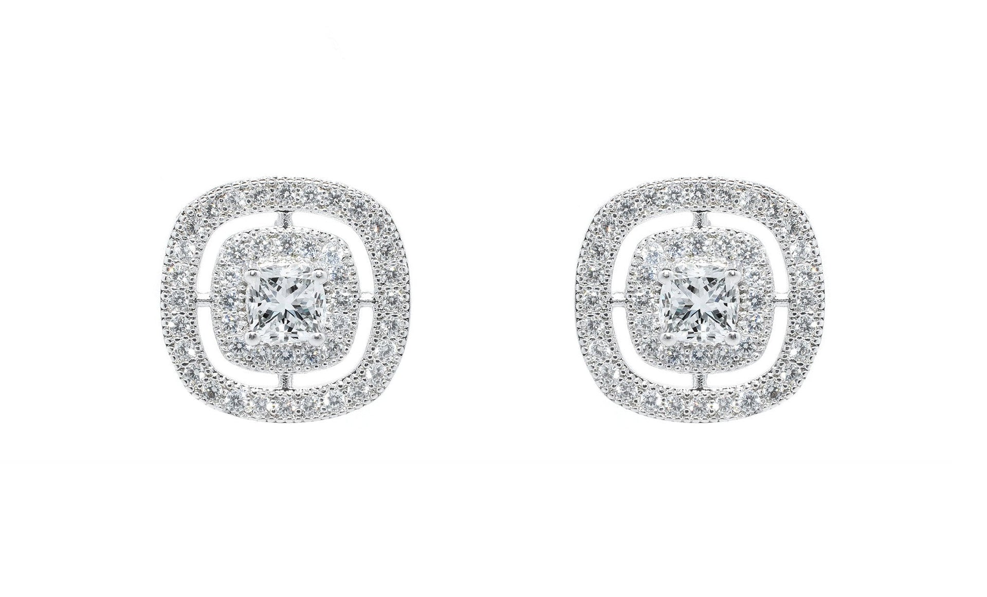 Noelle 18k White Gold Plated Halo Stud Earrings with Simulated Diamond Crystals
