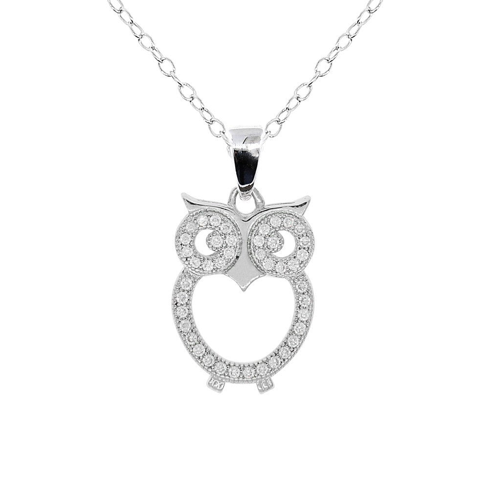 Ari 18k White Gold Plated Owl Pendant Necklace with Simulated Diamond Crystals