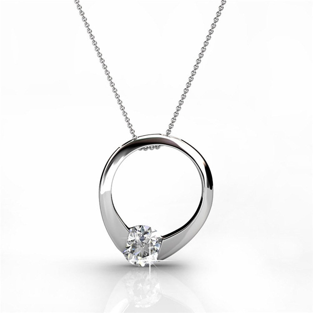 Dahlia 18k White Gold Plated Hoop Necklace with Swarovski Crystal
