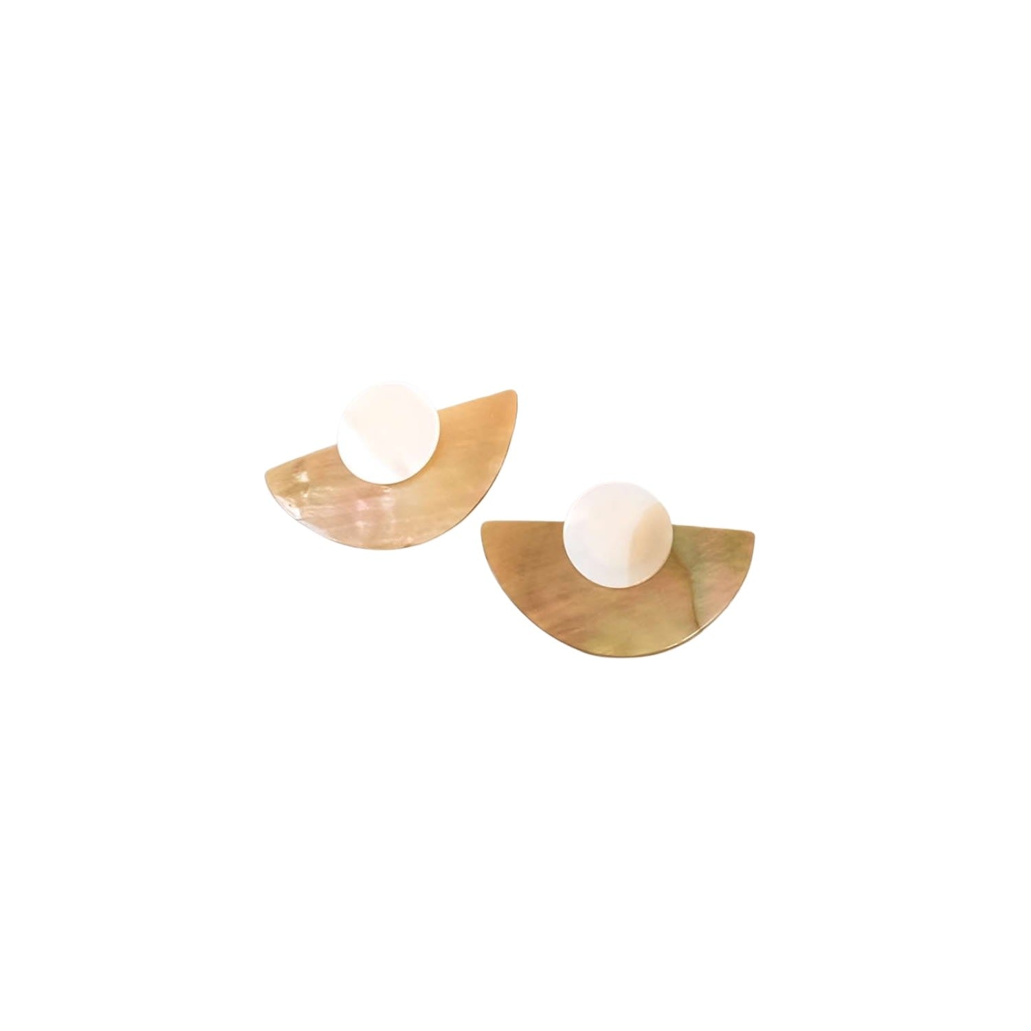 Light Two-Tone Circle And Halfmoon Geometric Studs - Mother Of Pearl Earrings