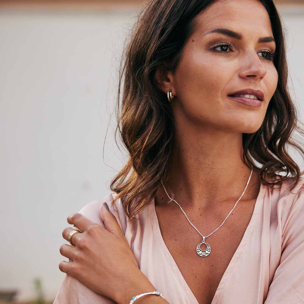 Moon Phase Silver Necklace - Moonstone