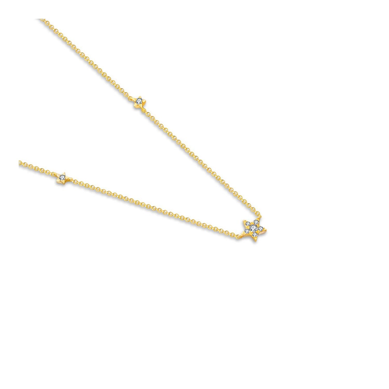 18K Yellow Gold Triple Star Shape Diamond Necklace / Choker