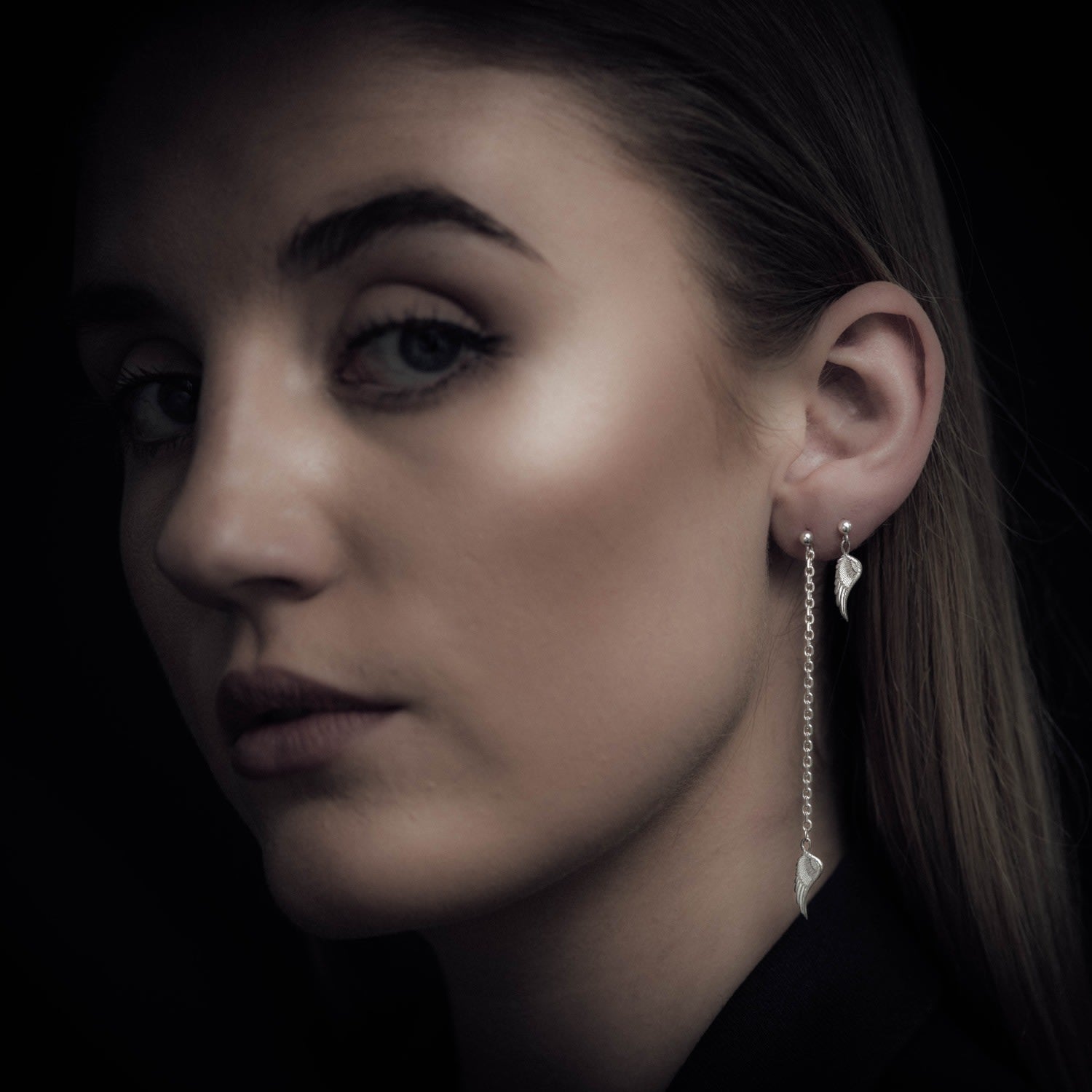 Gold Wing Single Long Drop Earring