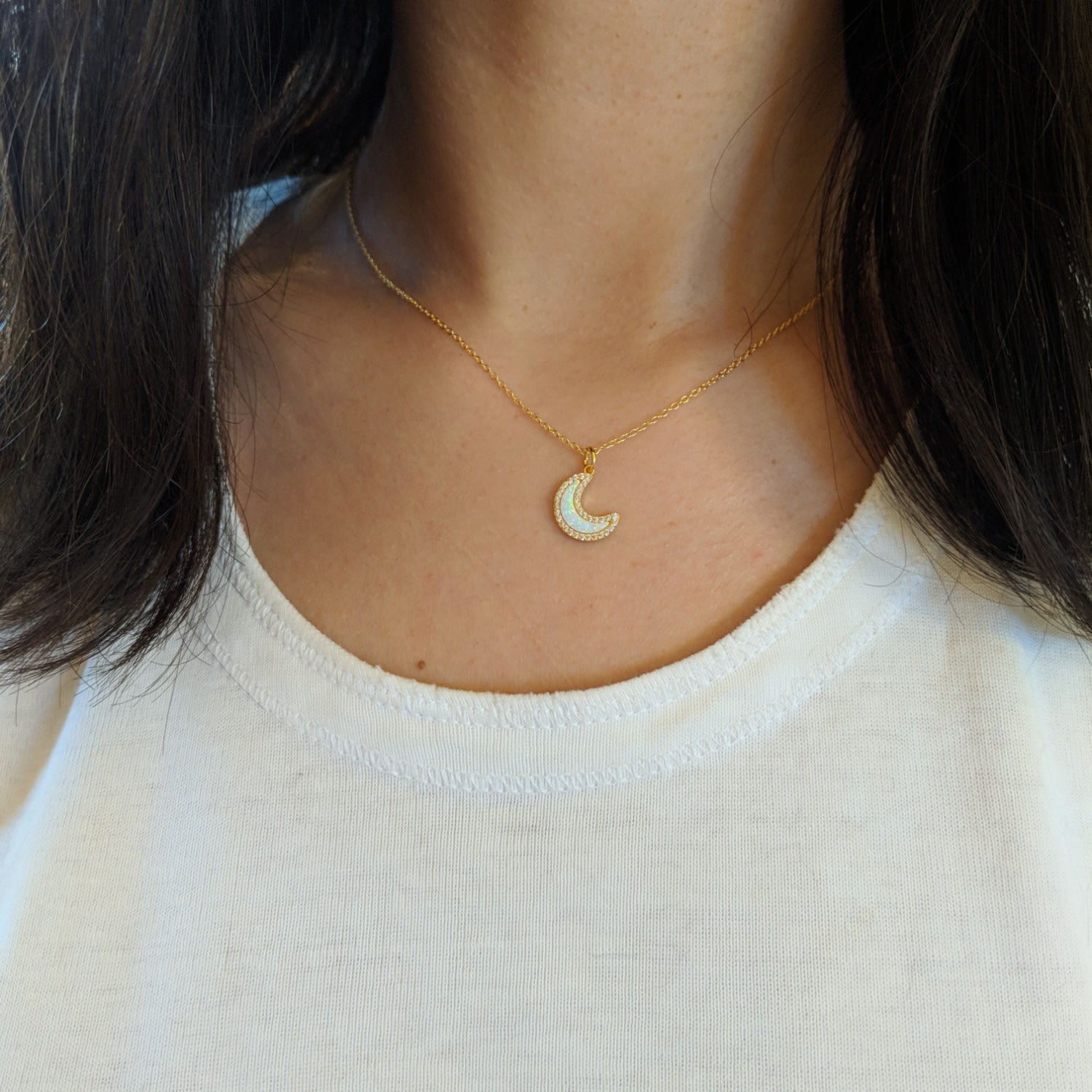 White Opal Moon Necklace