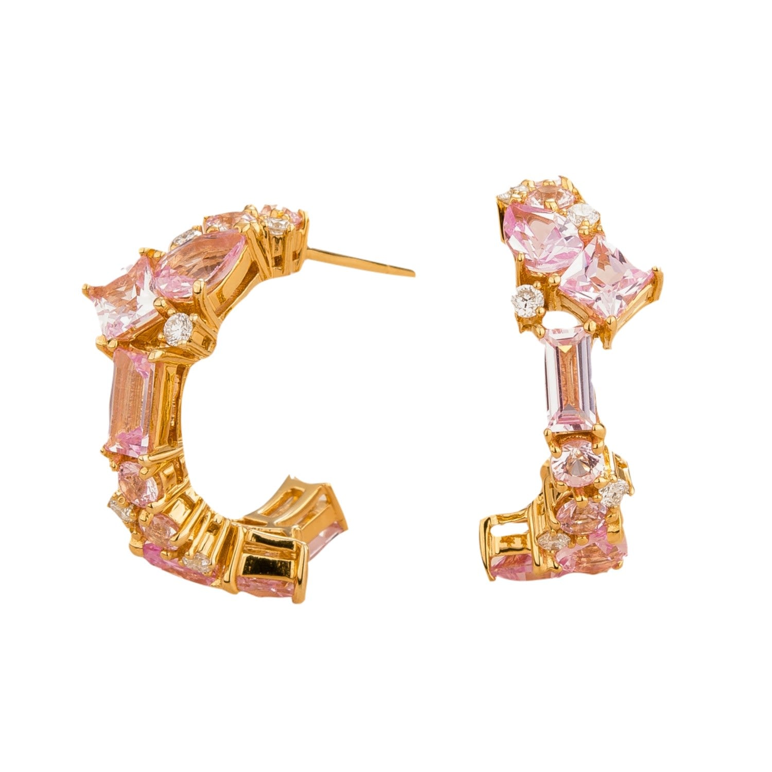 Pink Sapphires And Diamonds Medium Hoop Lanna Gold Earrings