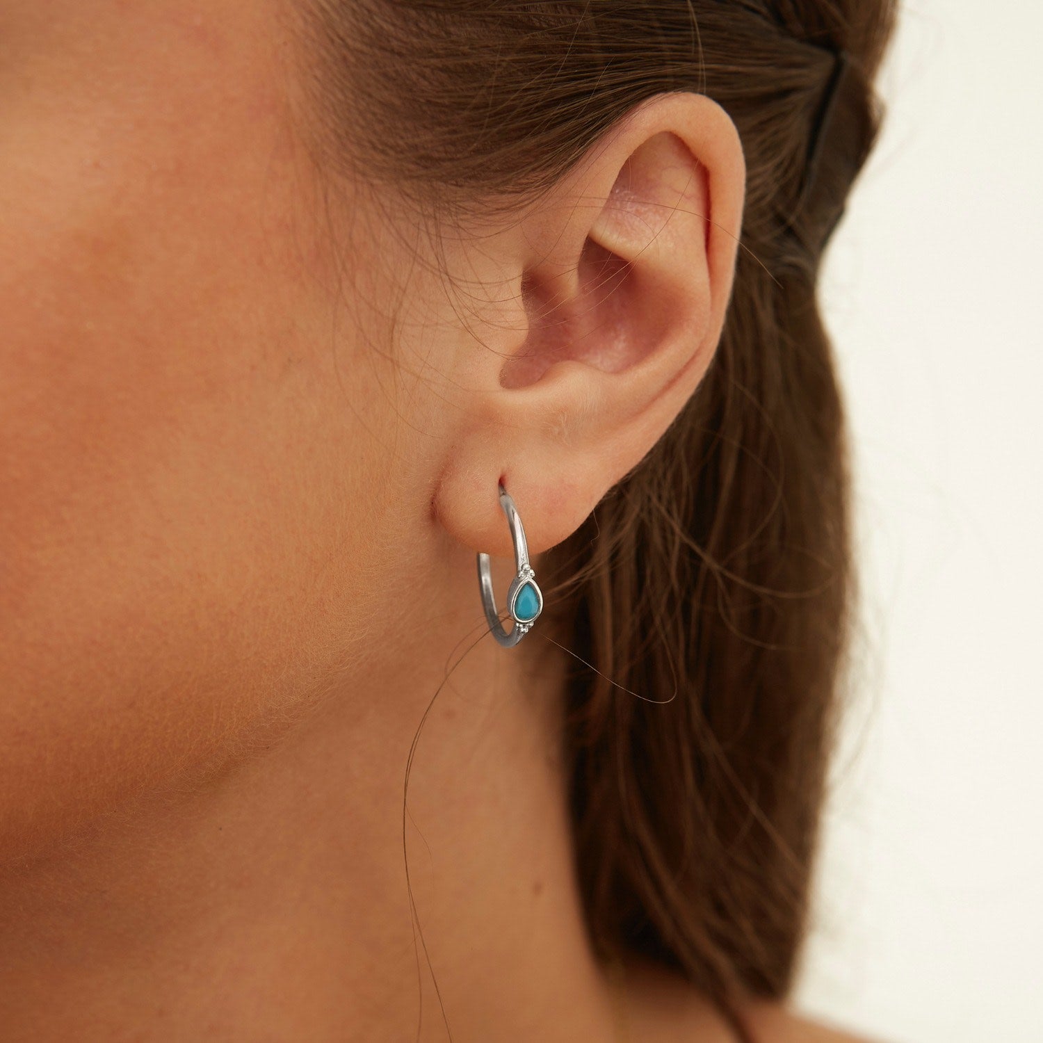 Drop Turquoise Solitaire Earring Sterling Silver - Turquoise - Silver