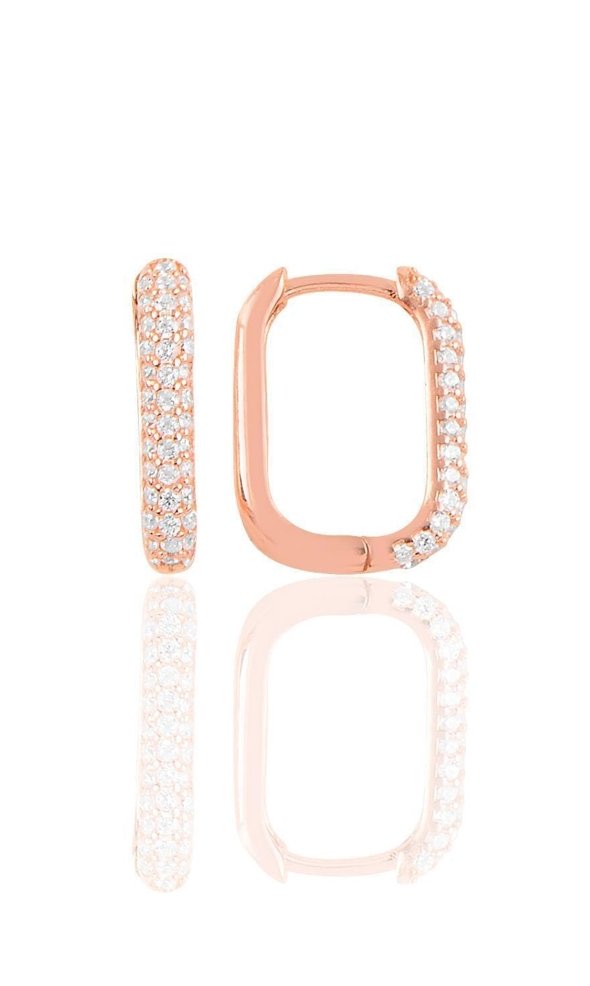 Pave Rectangular Huggie Earring - Rose Gold