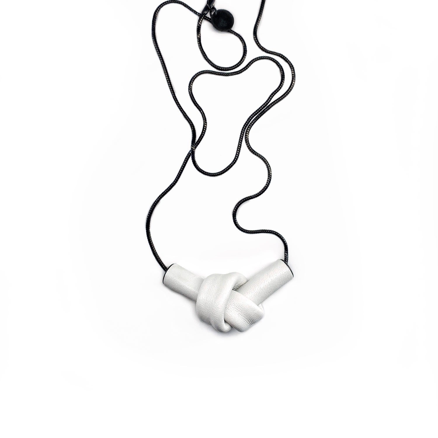 Leather Knot Necklace White