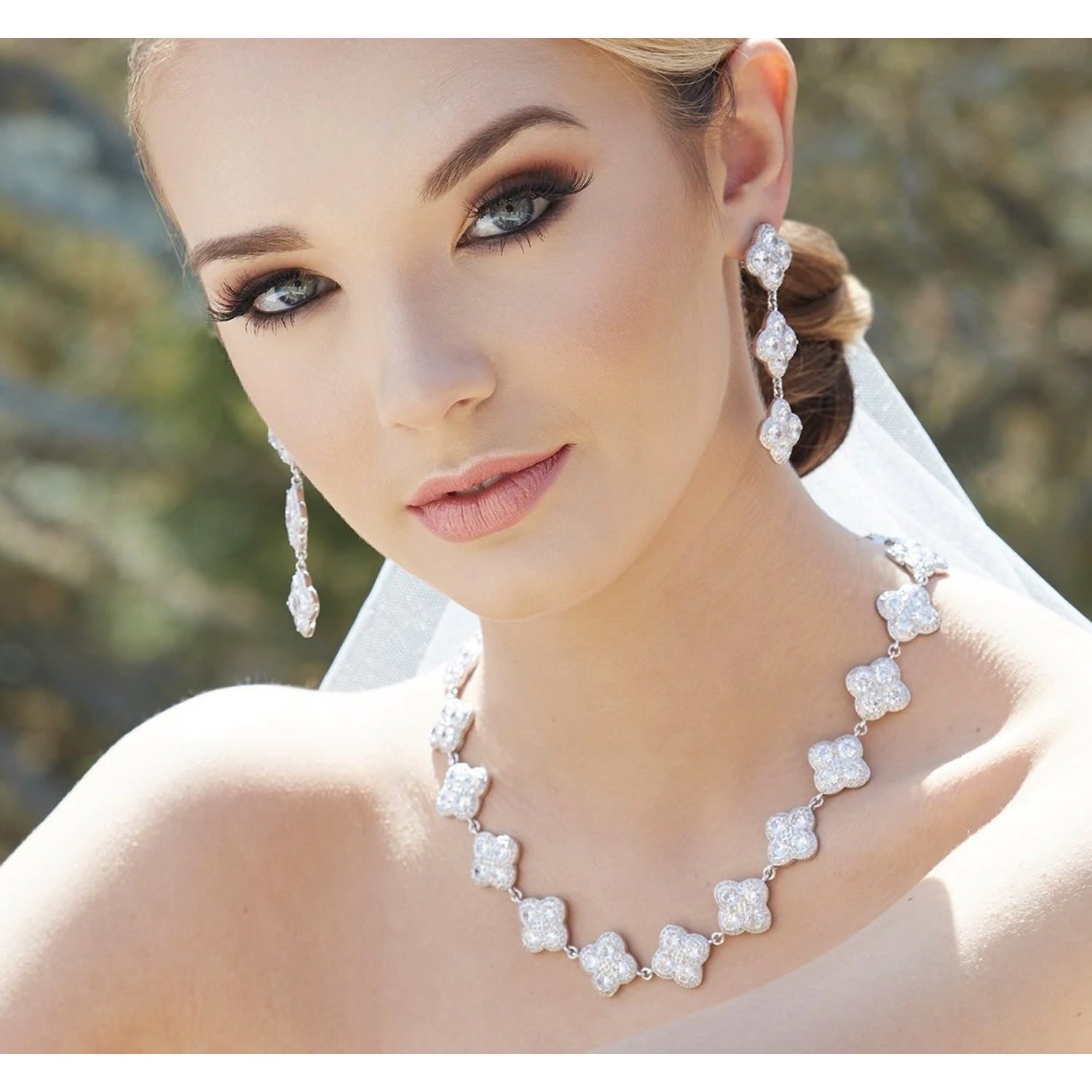 Silver Chandelier Diamond Flower Long Earrings