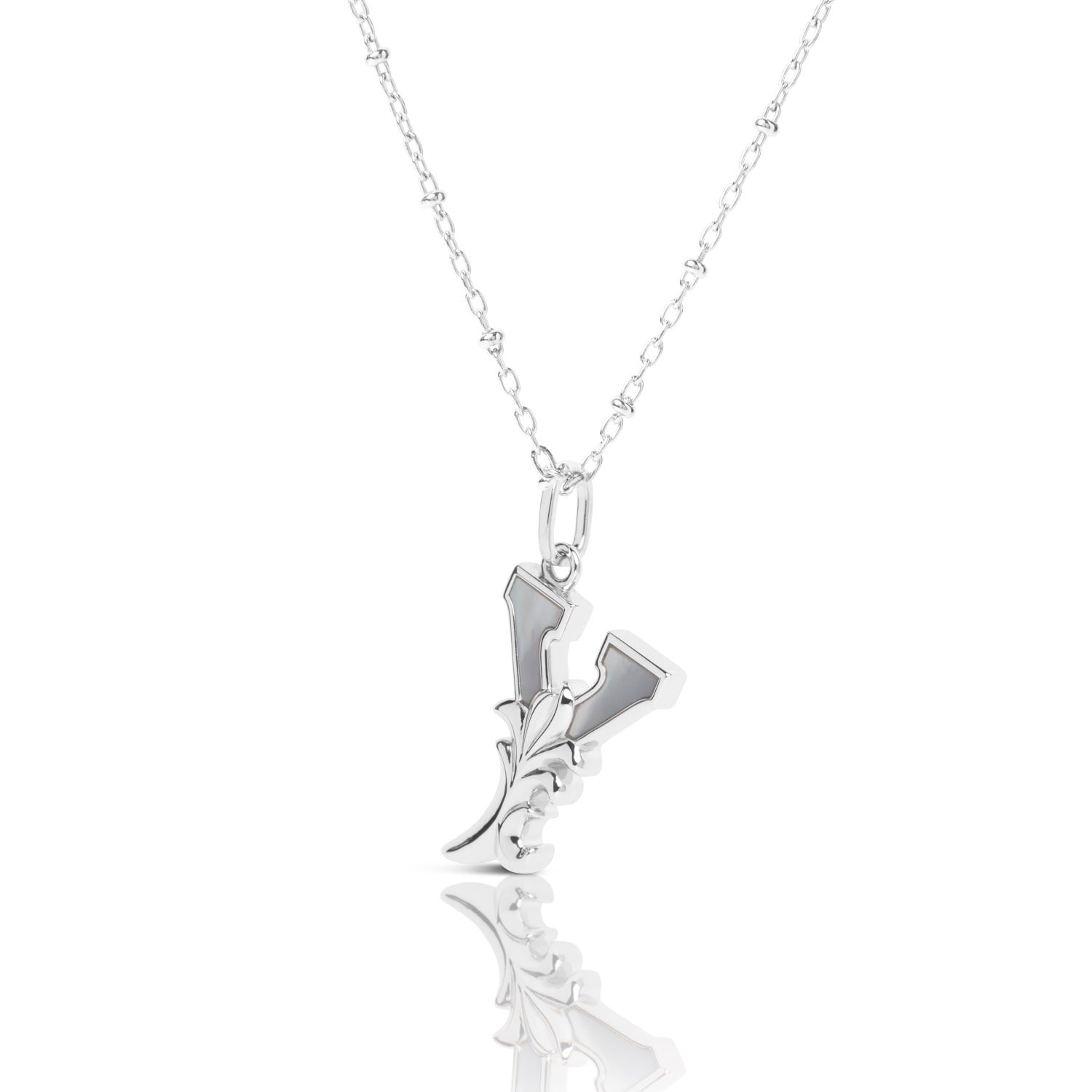 Solid Silver Y Initial Necklace With Mother Of Pearl