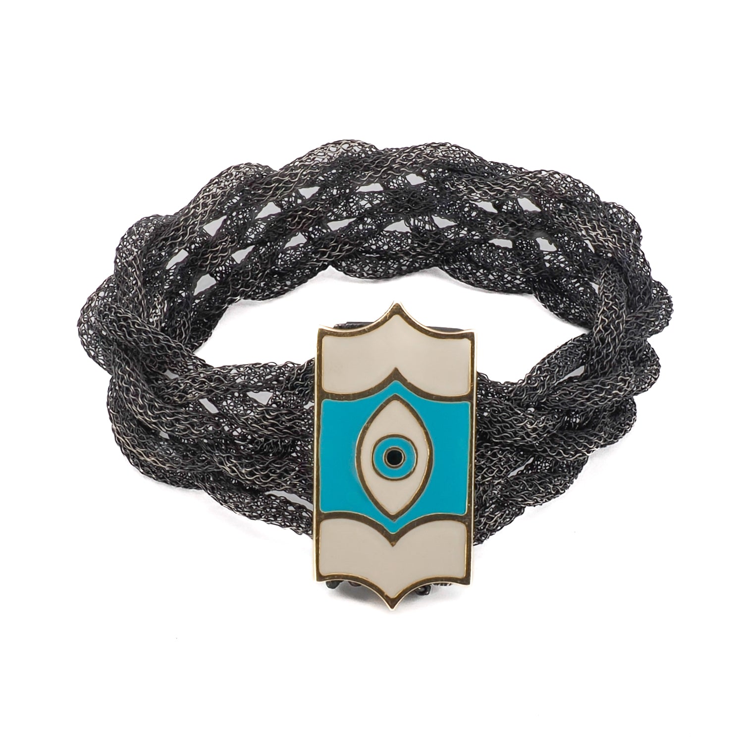 Silver Braided Evil Eye Bracelet - Silver