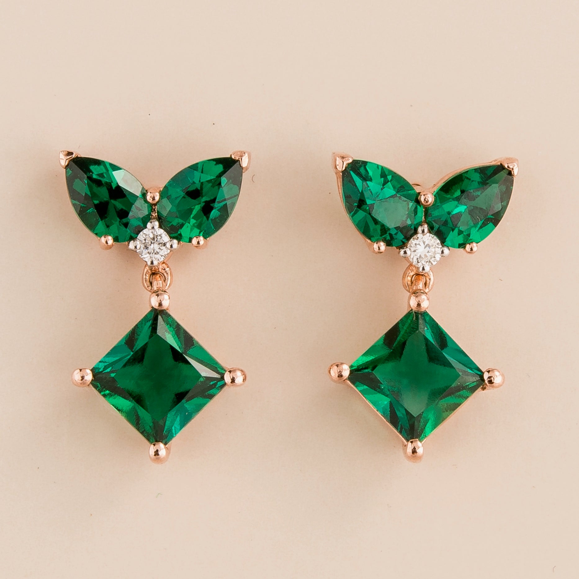 Amore Rose Gold Earrings Emeralds & Diamonds