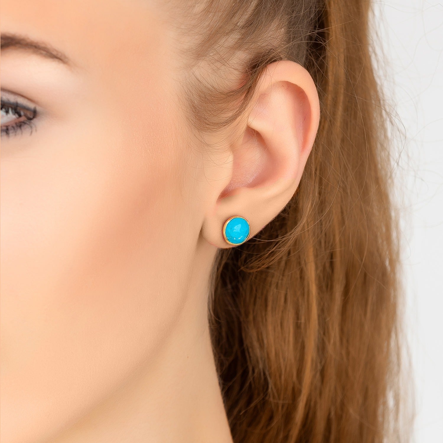 Medium Circle Stud Earrings Gold Turquoise