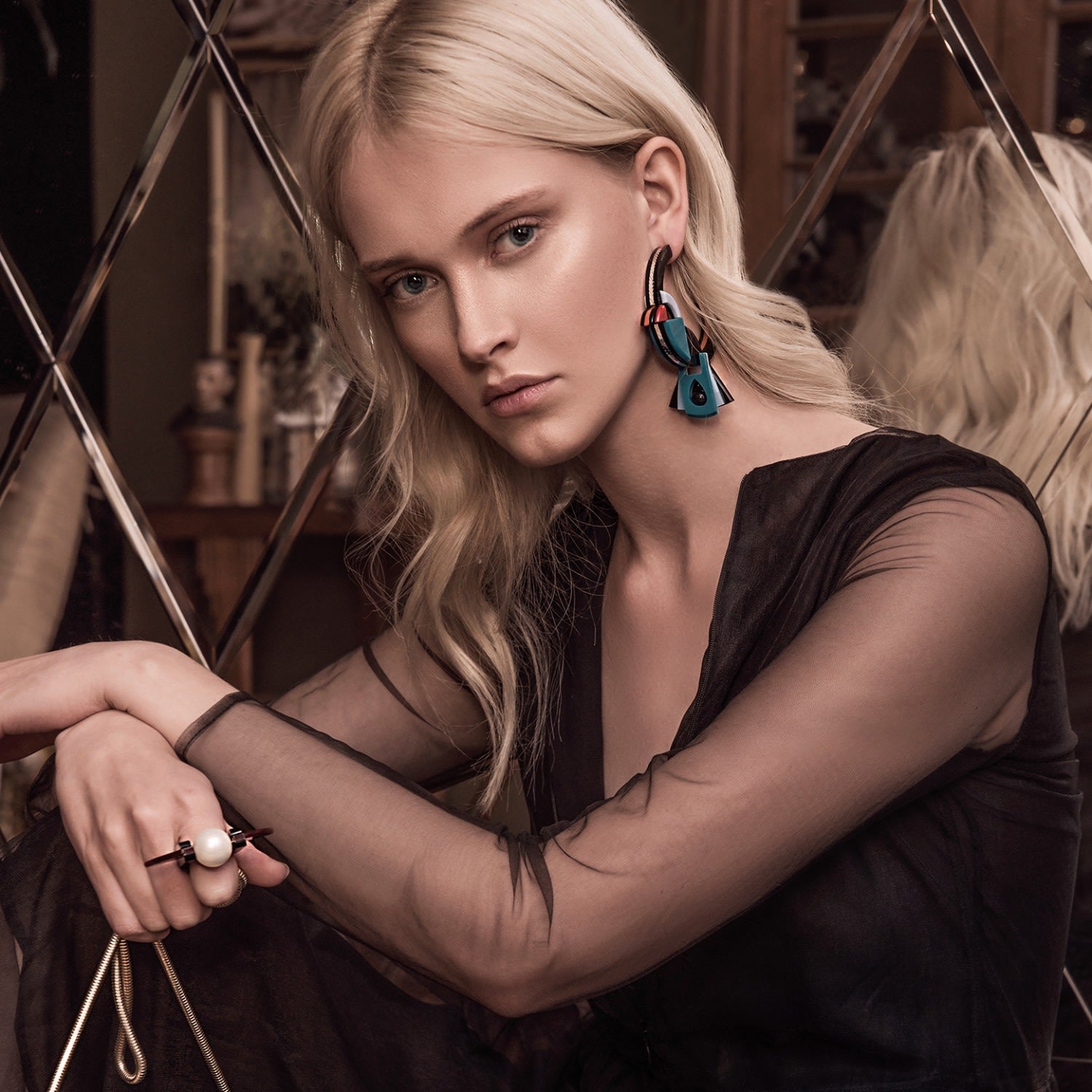 Handmade Acrylic Earrings Hoops Birds Turquoise