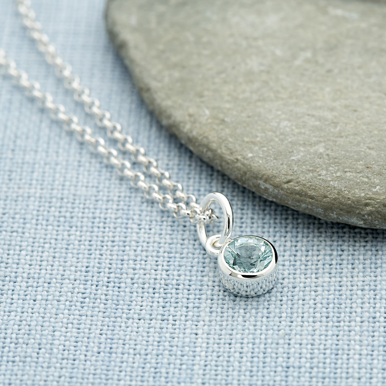 Sterling Silver March Birthstone Charm Necklace - Aquamarine