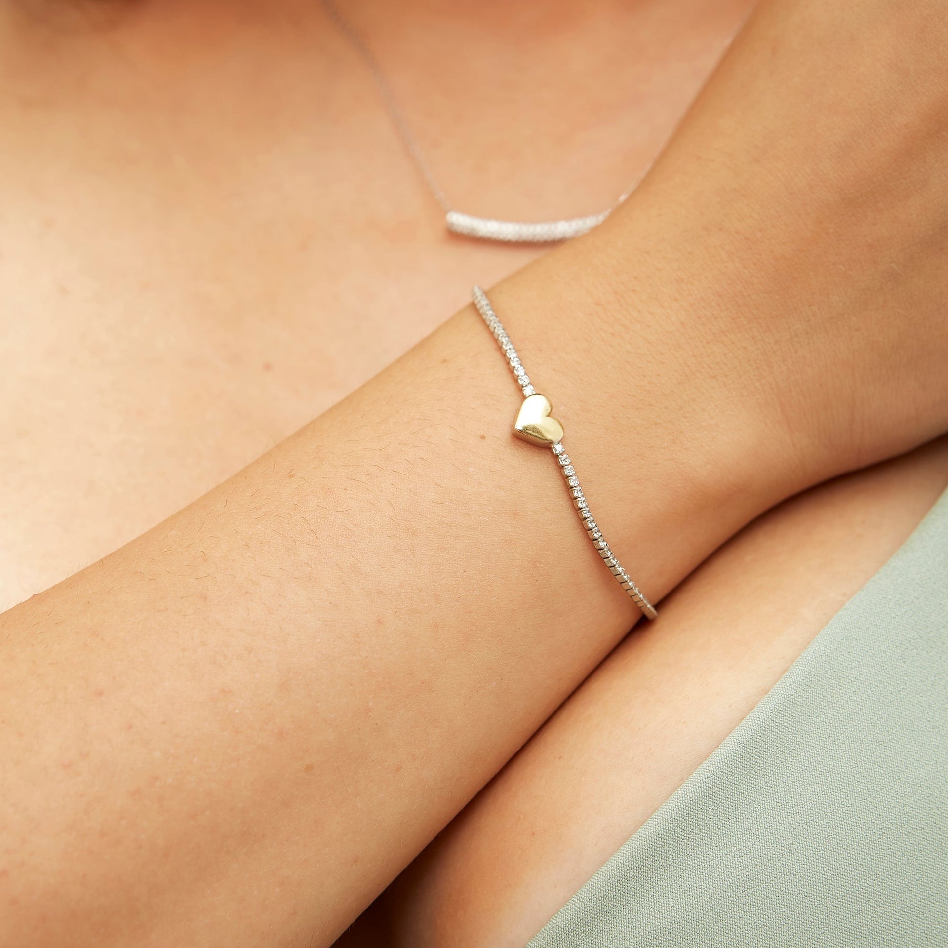 Sterling Silver Heart Tennis Bracelet