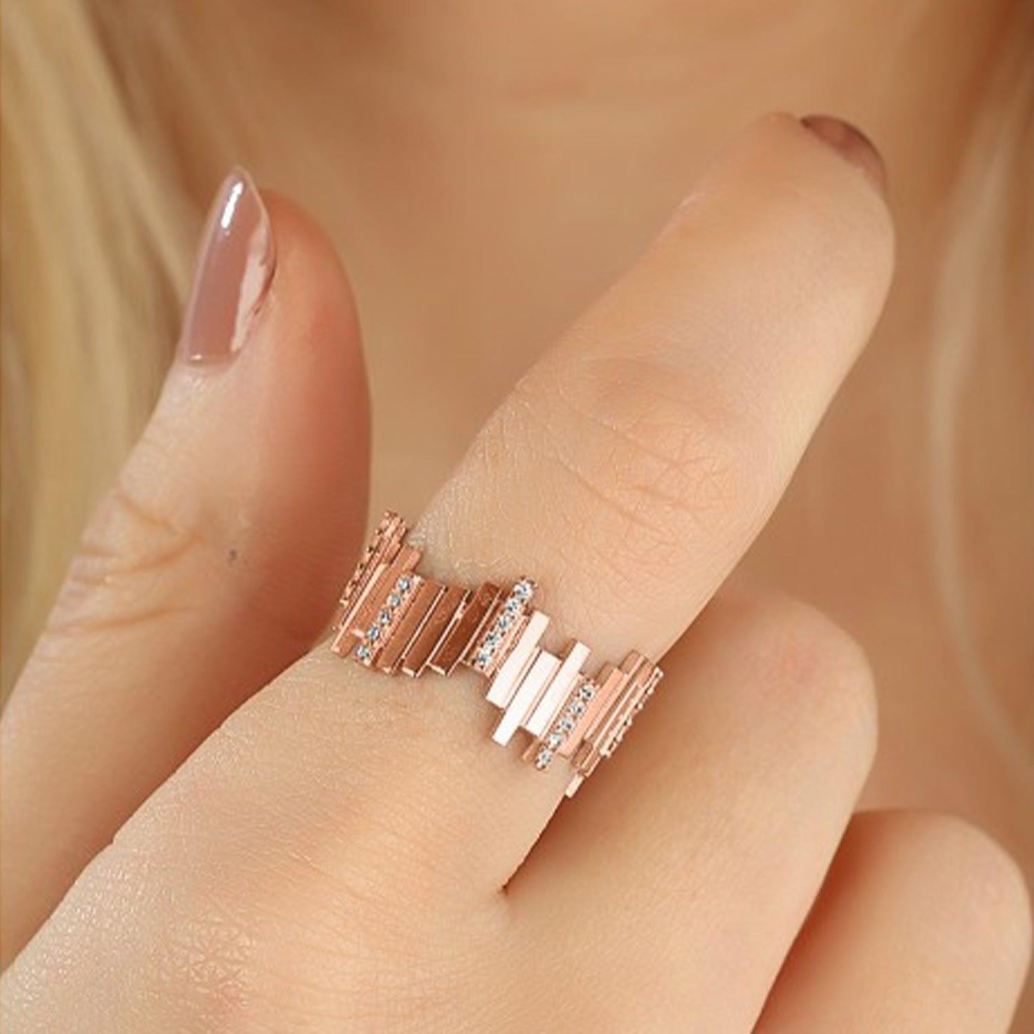 New Multiple Bar Sterling Silver Ring - Rose Gold