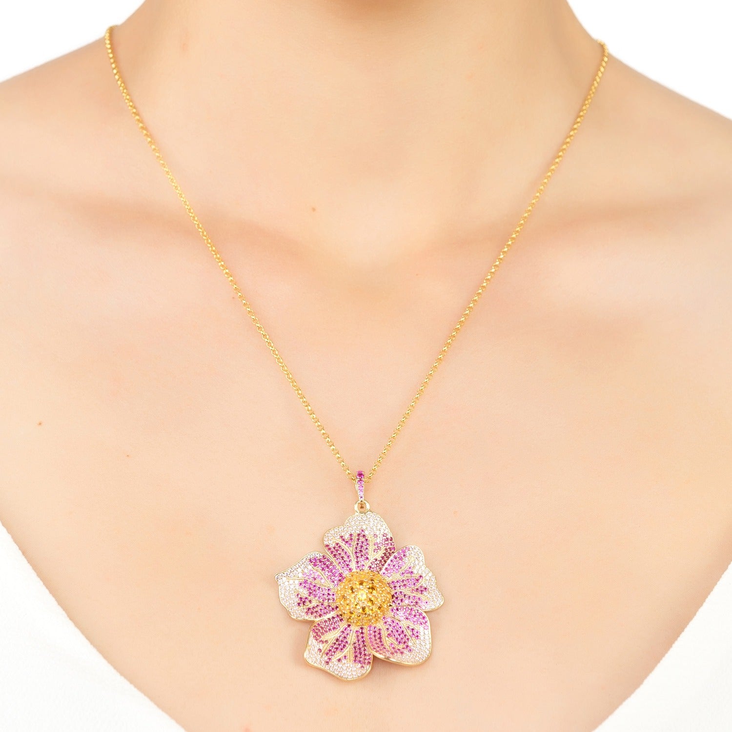 Pansy Pink Necklace Gold