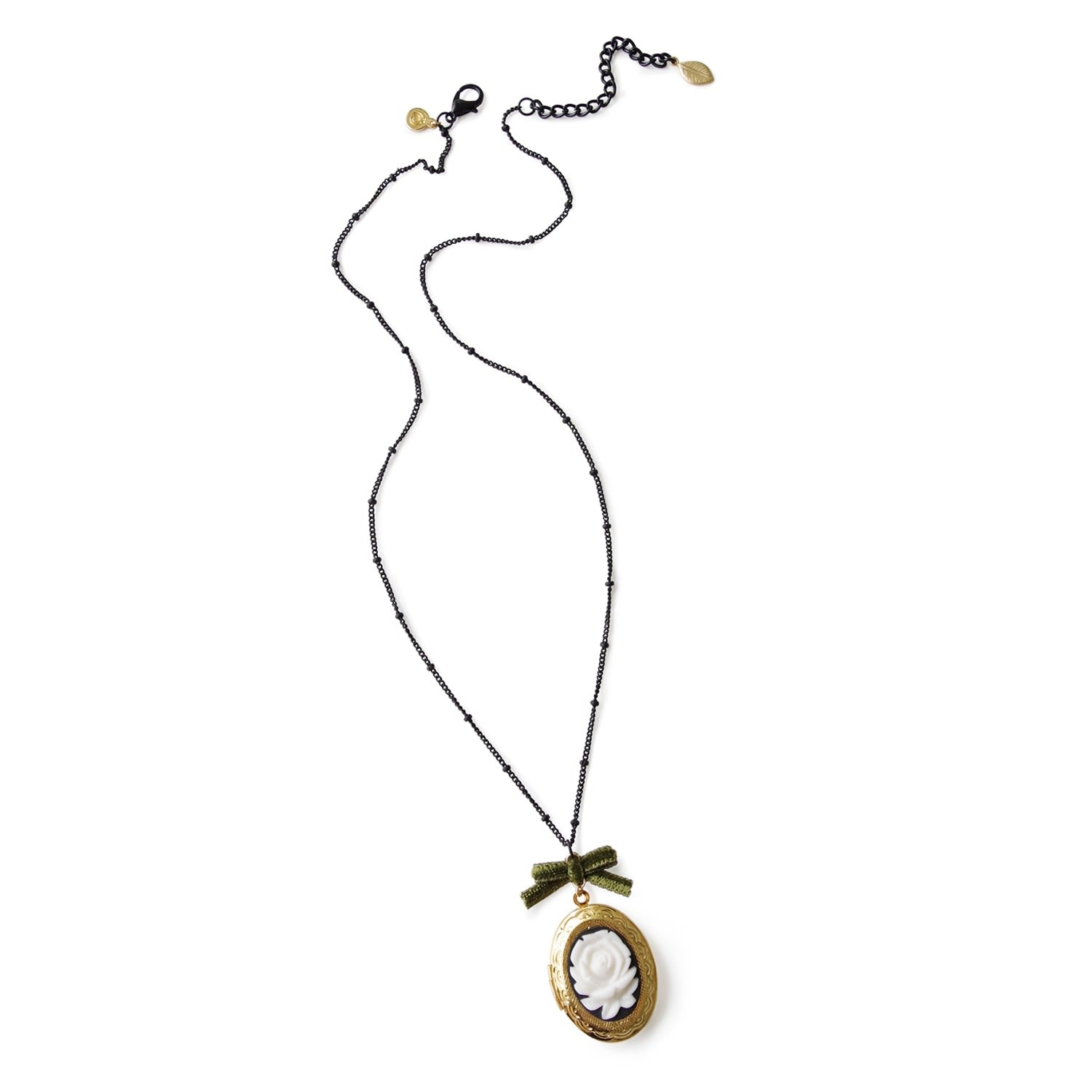 Dark Romance Rose Oval Porcelain Cameo Locket Necklace