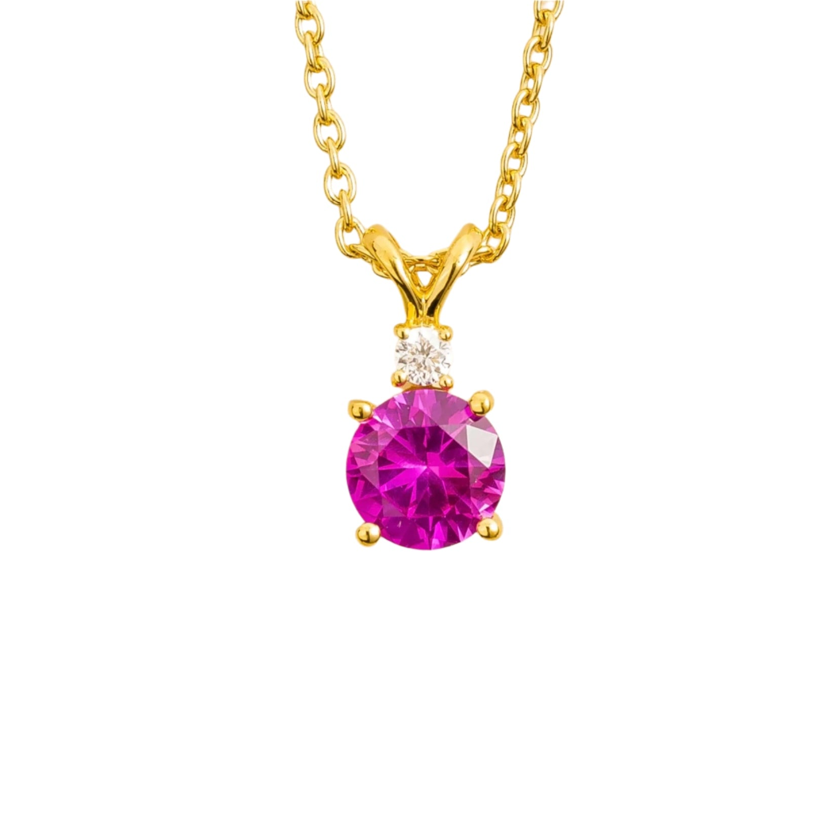 Joie Pendant Necklace In Vivid Pink Sapphire & Diamond Set In Gold