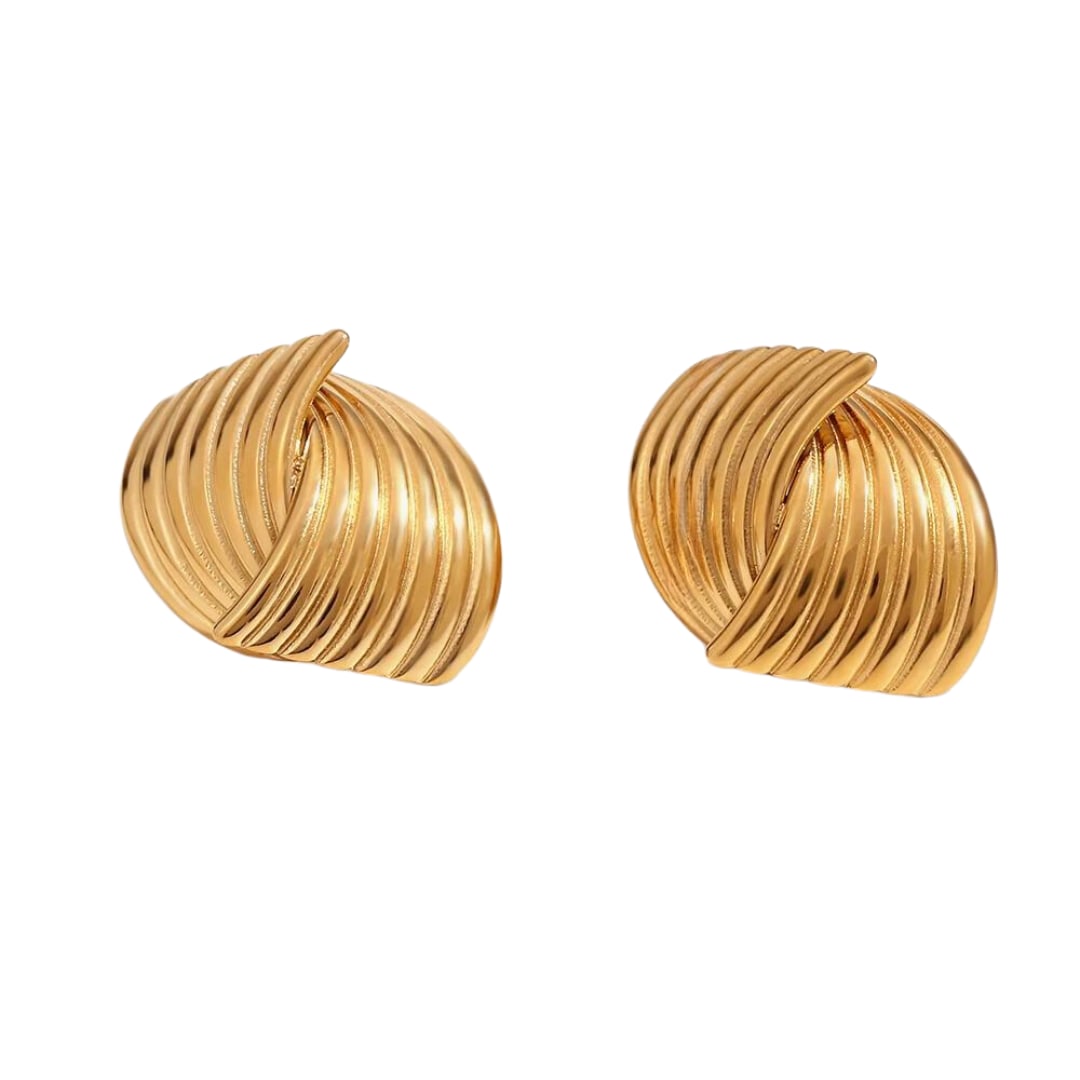 Gold Knot Ribbed Vintage Earrings