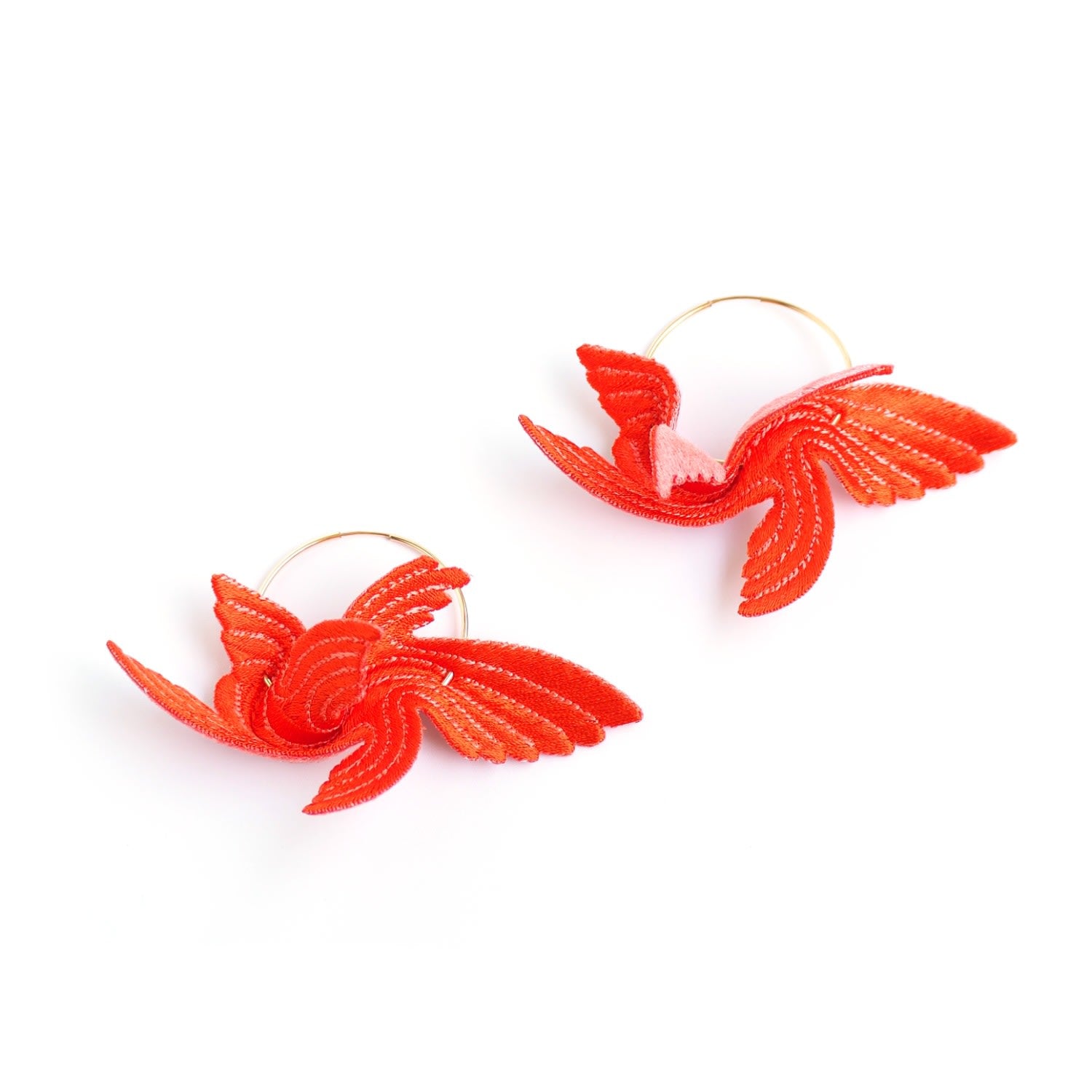 Joy Little Bird Embroidery Earrings - Orange