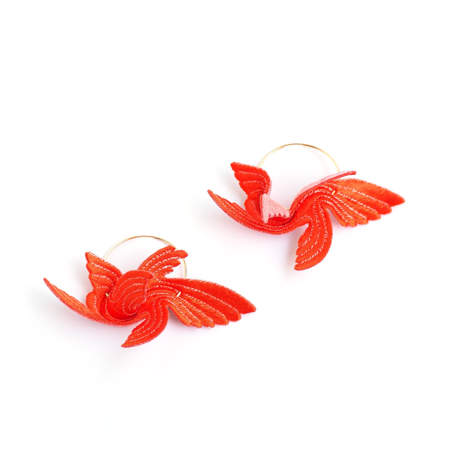 Joy Little Bird Embroidery Earrings - Orange