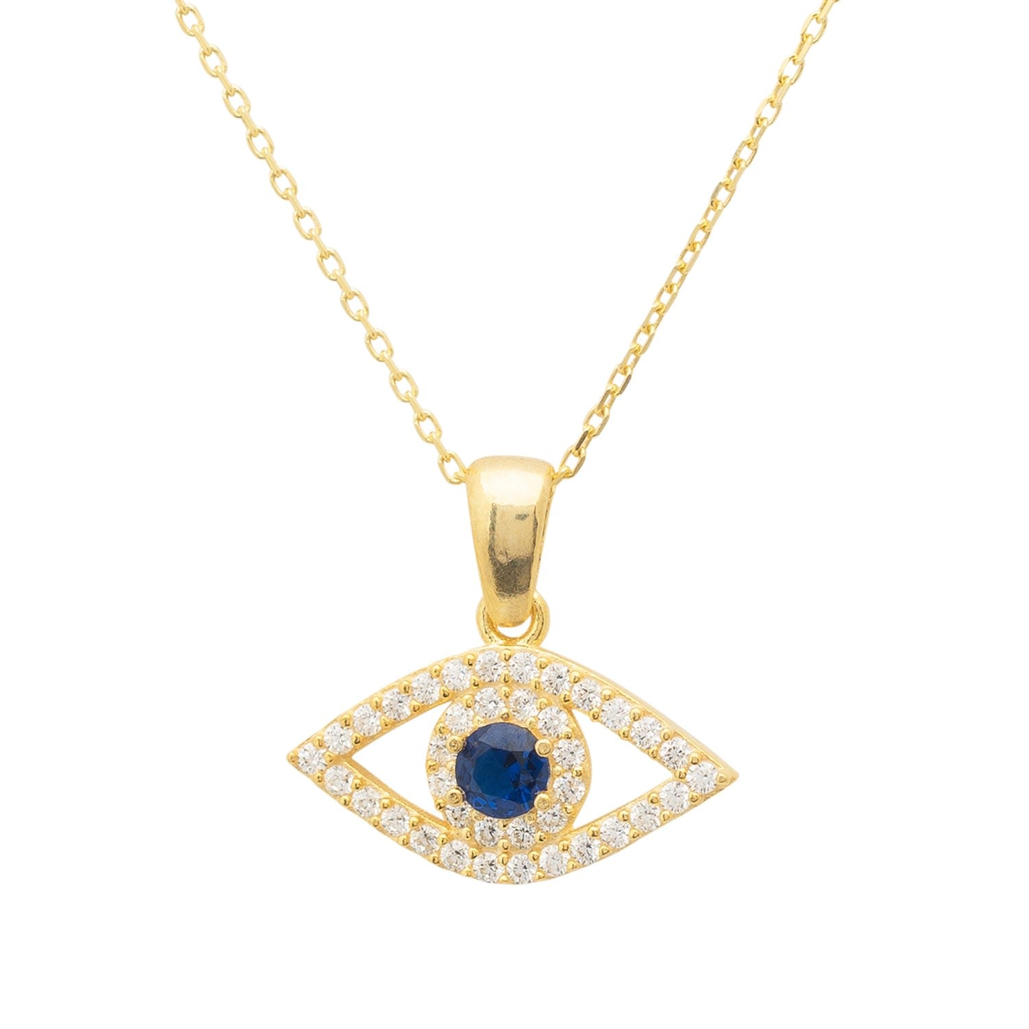 Evil Eye Elliptical Necklace Blue Gold
