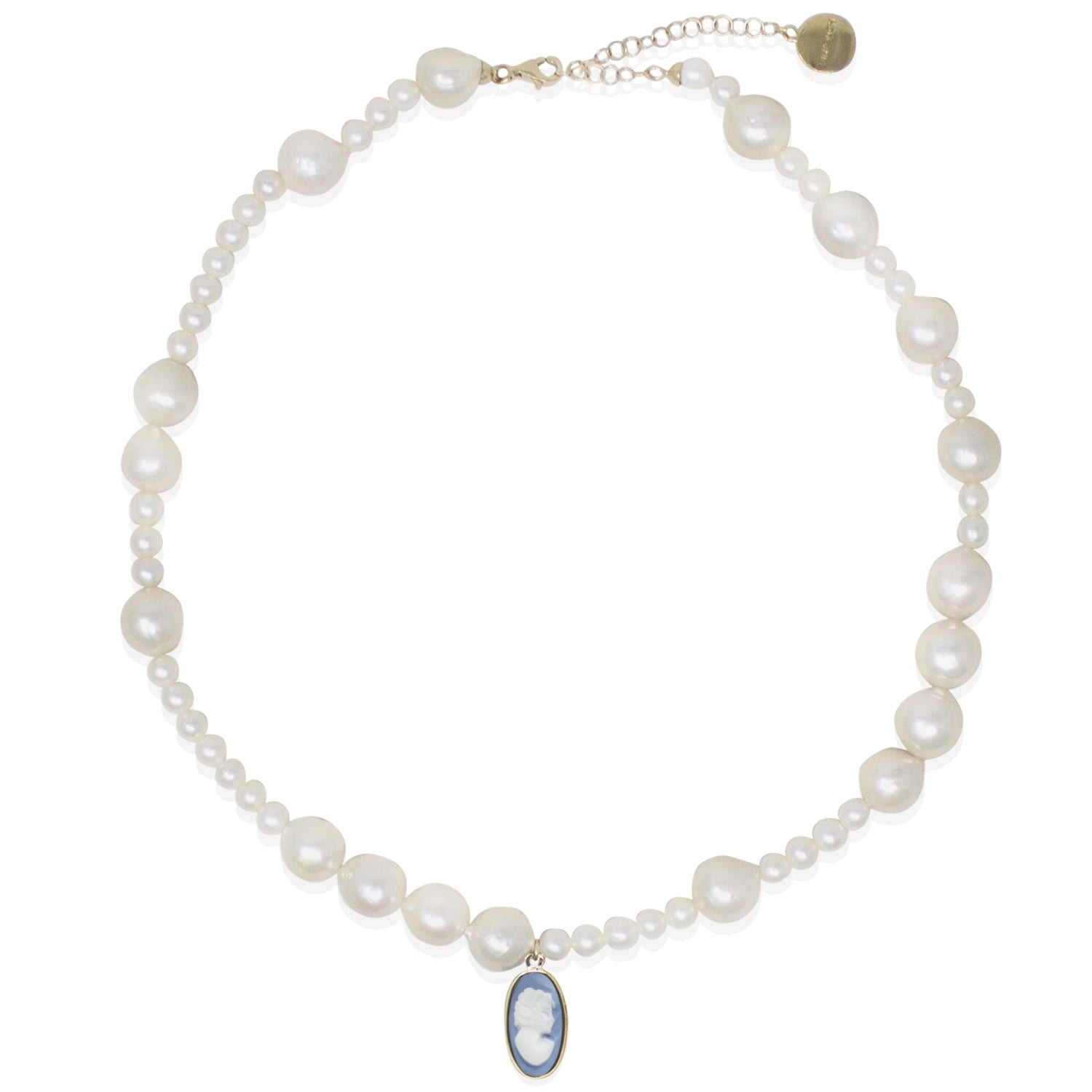 Boreas Mismatched Pearl And Sky Blue Cameo Necklace