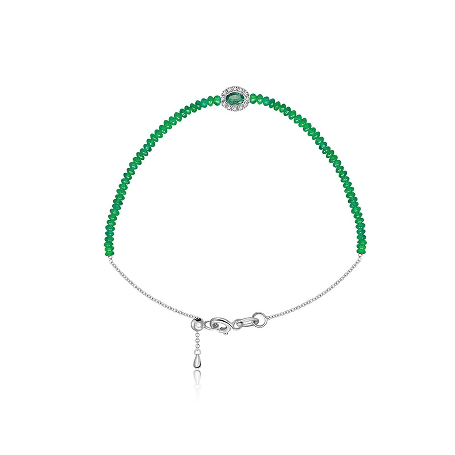 18K White Gold Emerald Bead Bracelet
