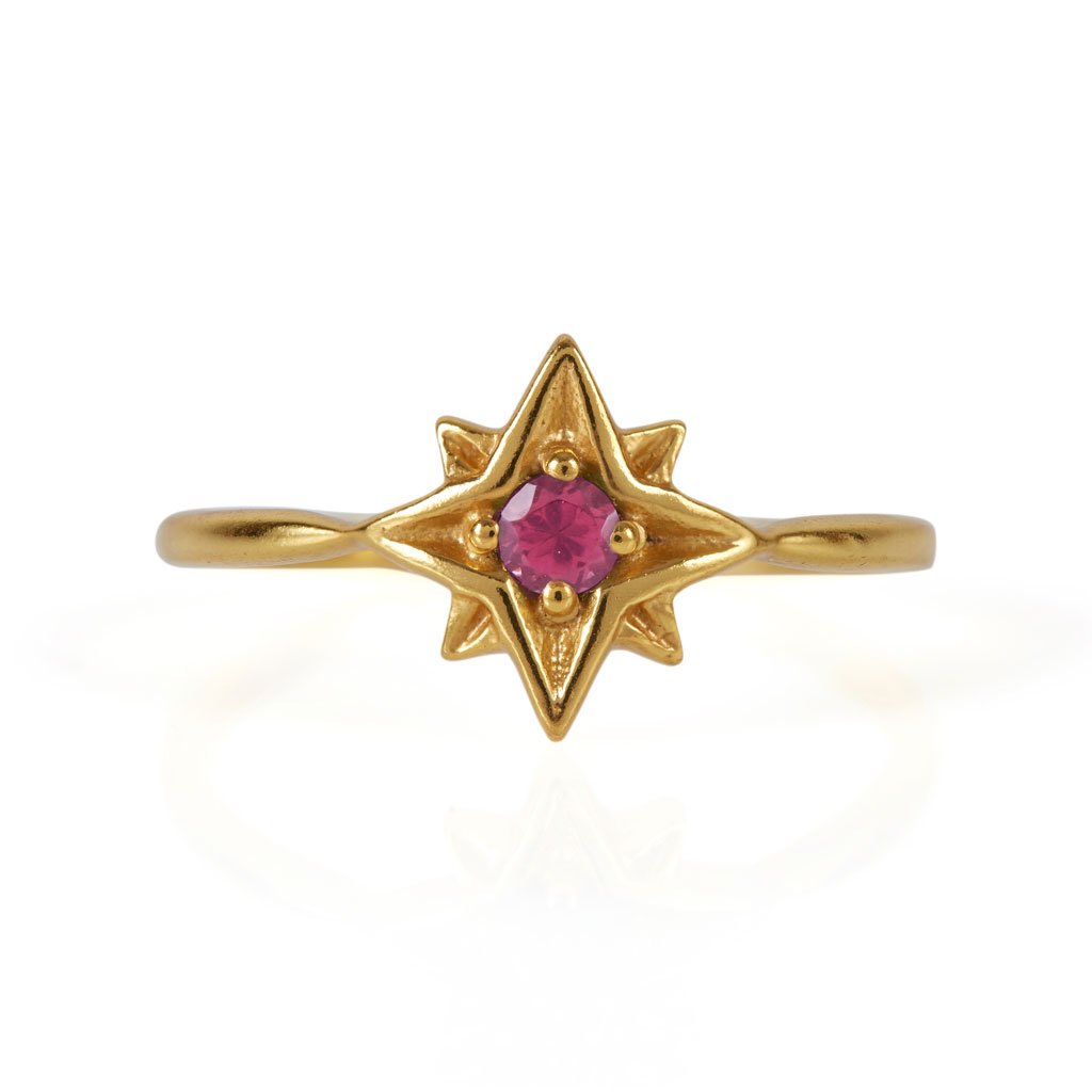 Guiding North Star Gold Vermeil Ring - Rhodolite Garnet