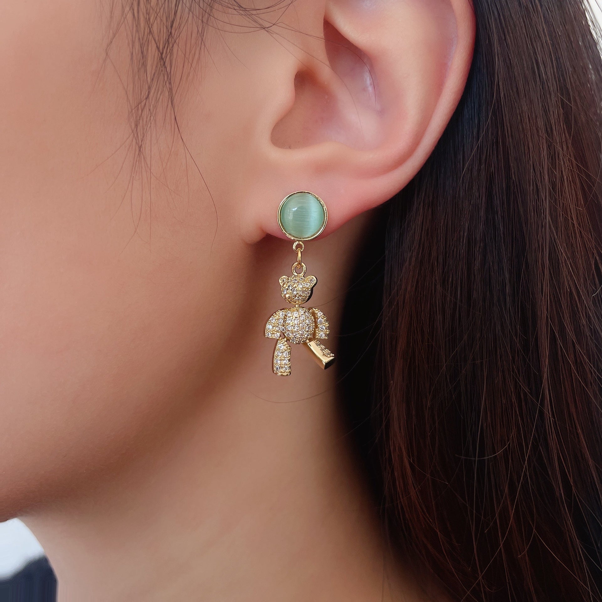 Opal Bear Stud Earrings