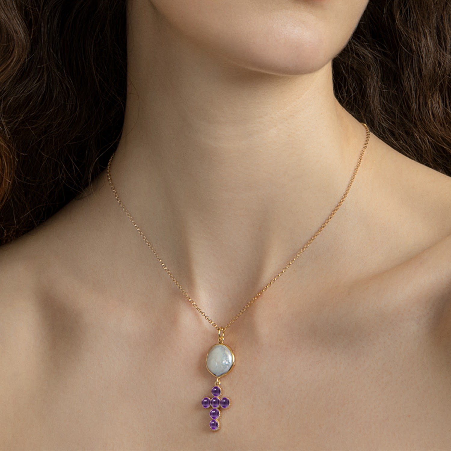 Hope Gold-Plated Amethyst Cross Necklace