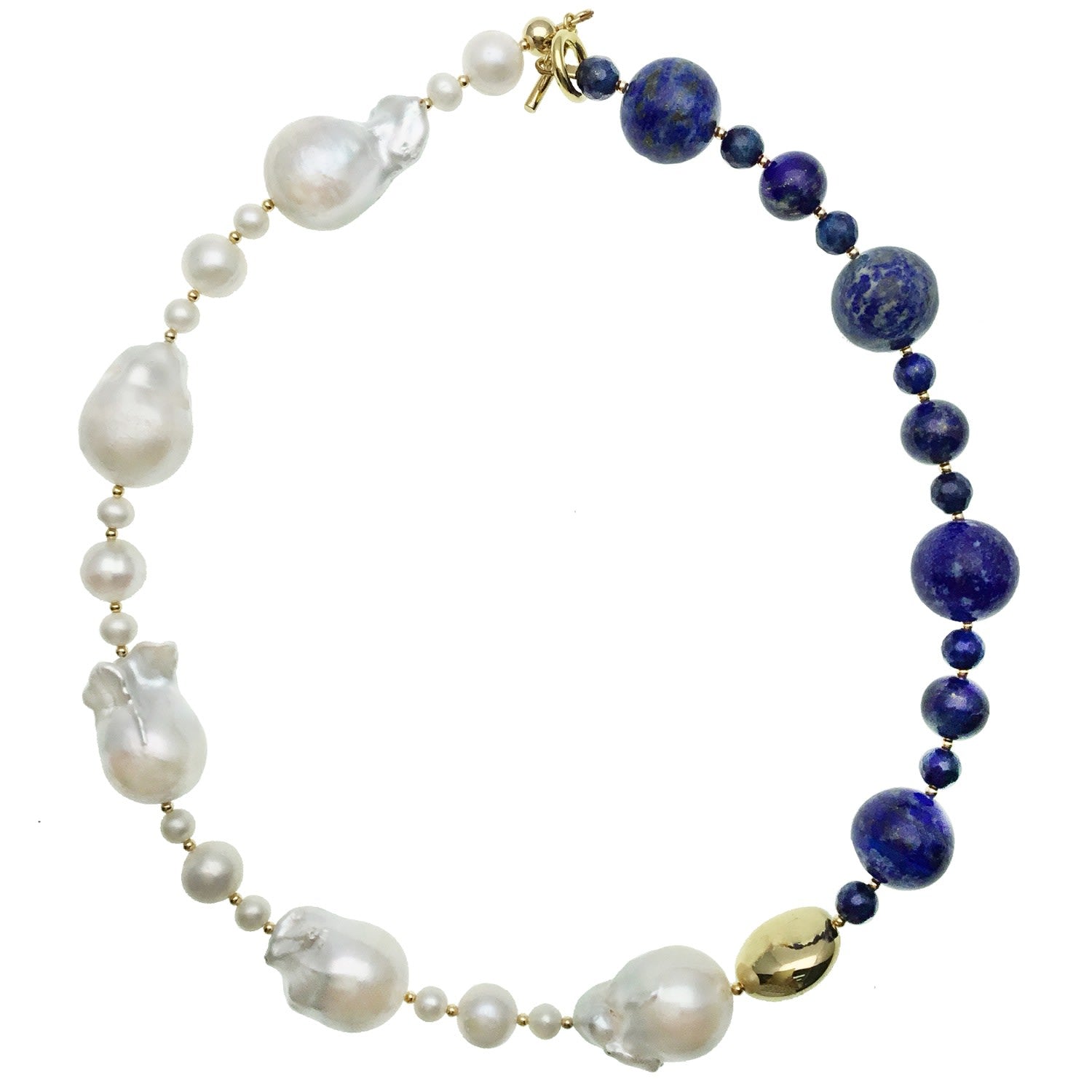Farra Baroque Pearls & Round Lapis Short Necklace