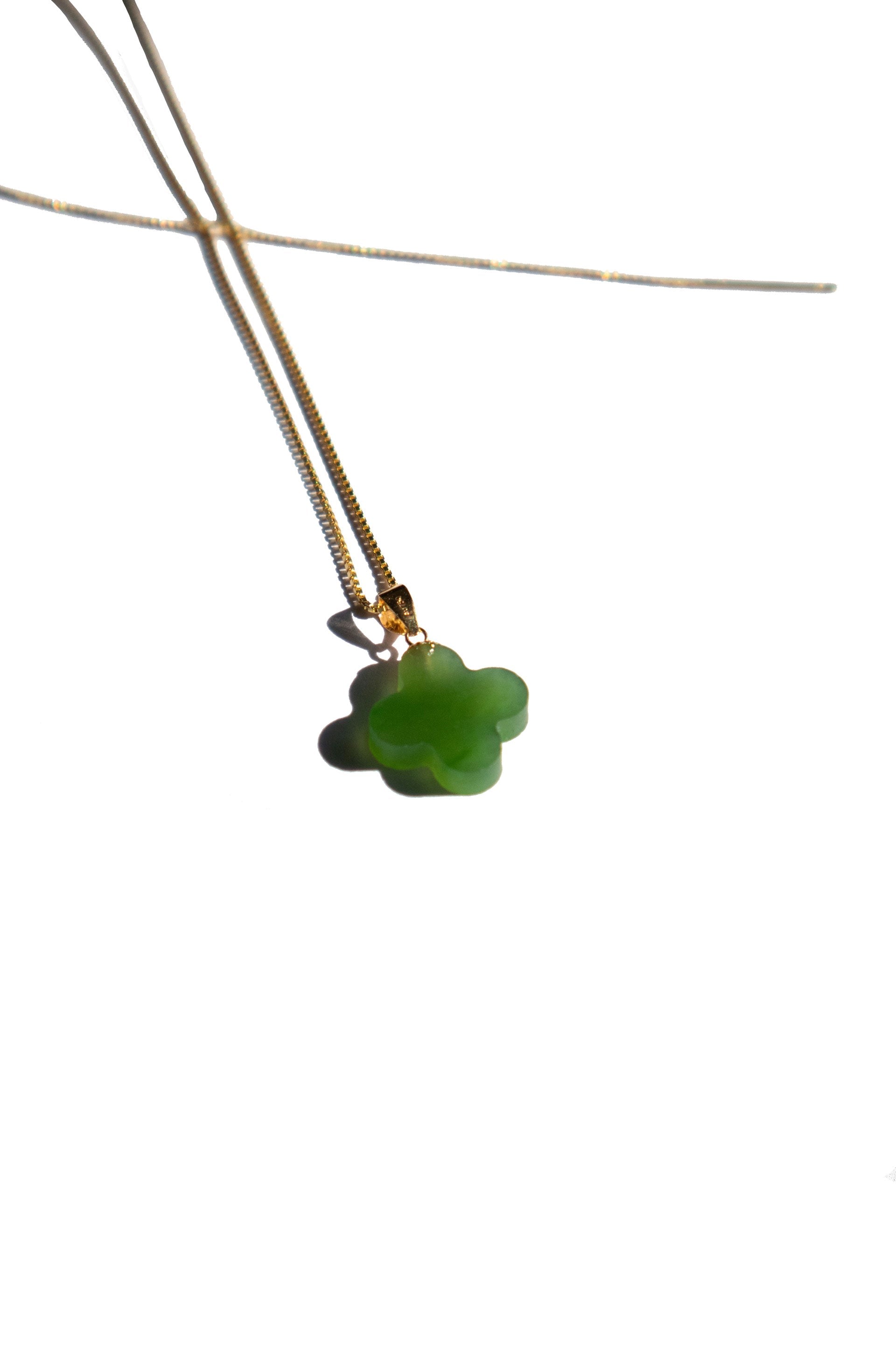 Clover Green Jade Pendant Necklace