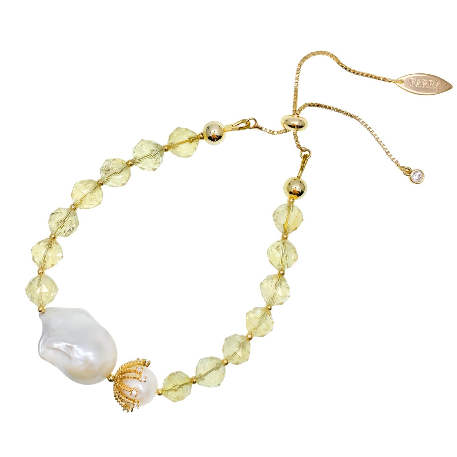 Citrine With Baroque Pearls Adjustable Bracelet
