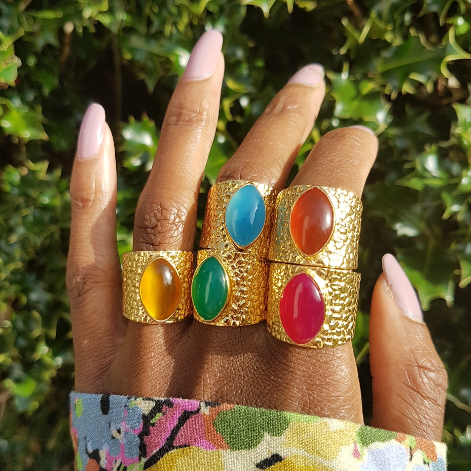 Juicy Pink Gemstone Gold Adjustable Ring