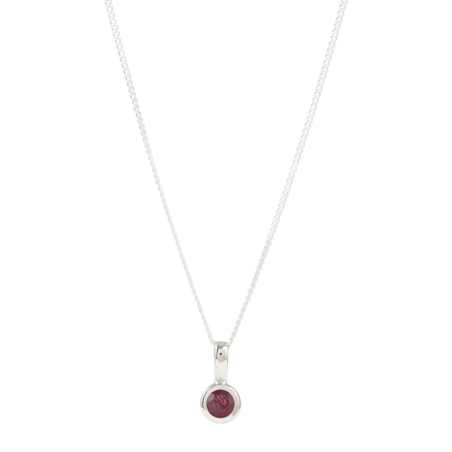 July Birthstone Charm Silver Necklace - Ruby