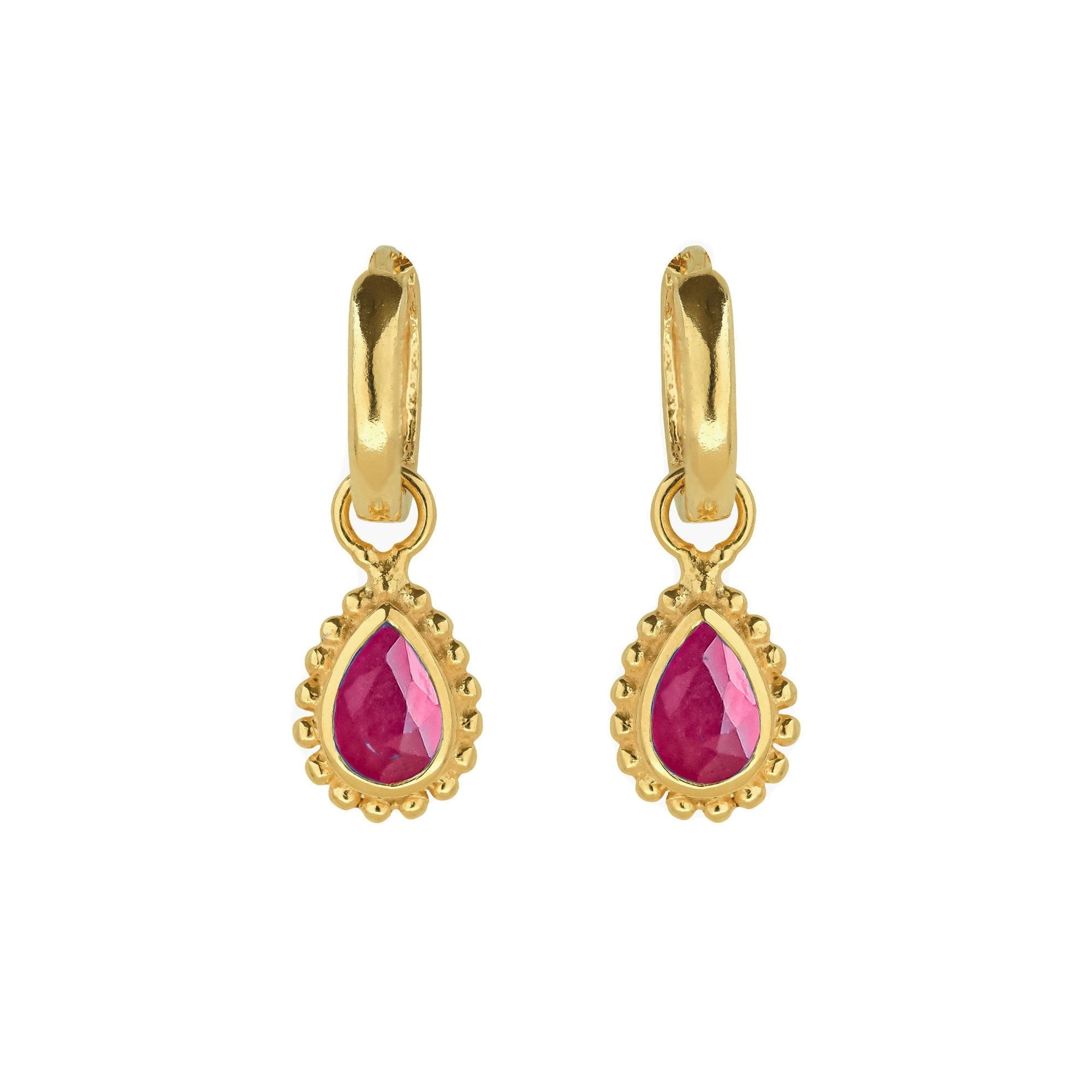 July Birthstone Huggie Hoops - Gold Ruby