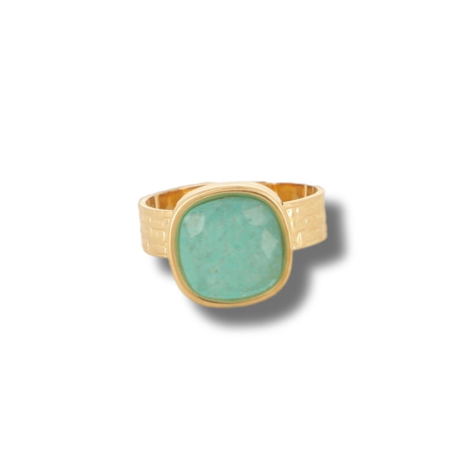 June Amazonite Healing Gemstone Ring, Tarnish Free Gold