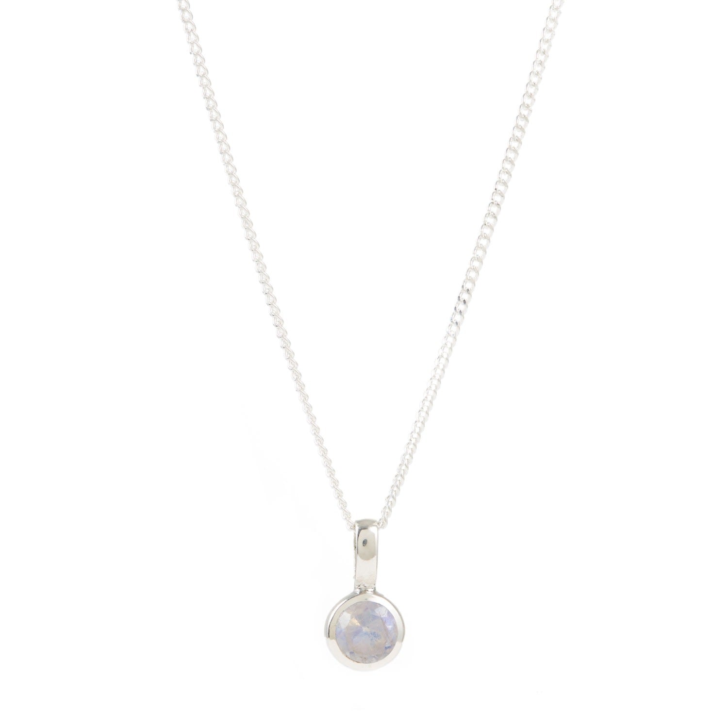 June Birthstone Charm Silver Necklace - Moonstone